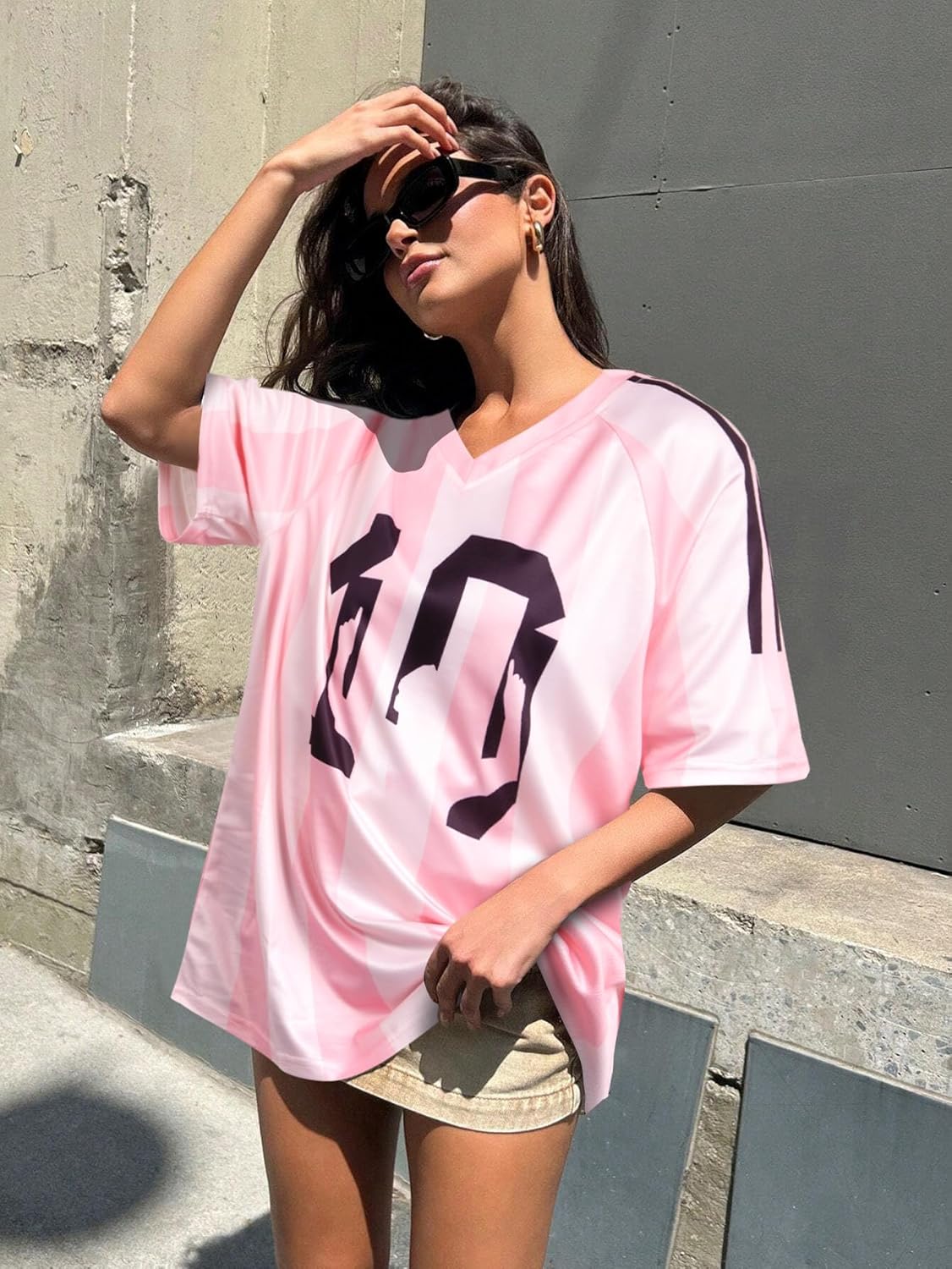 Oversized Jersey Shirts for Women Argentina Jersey Brazil Shirt Pink Soccer Mom Tshirts Y2k V Neck Short Sleeve Top - Image 3