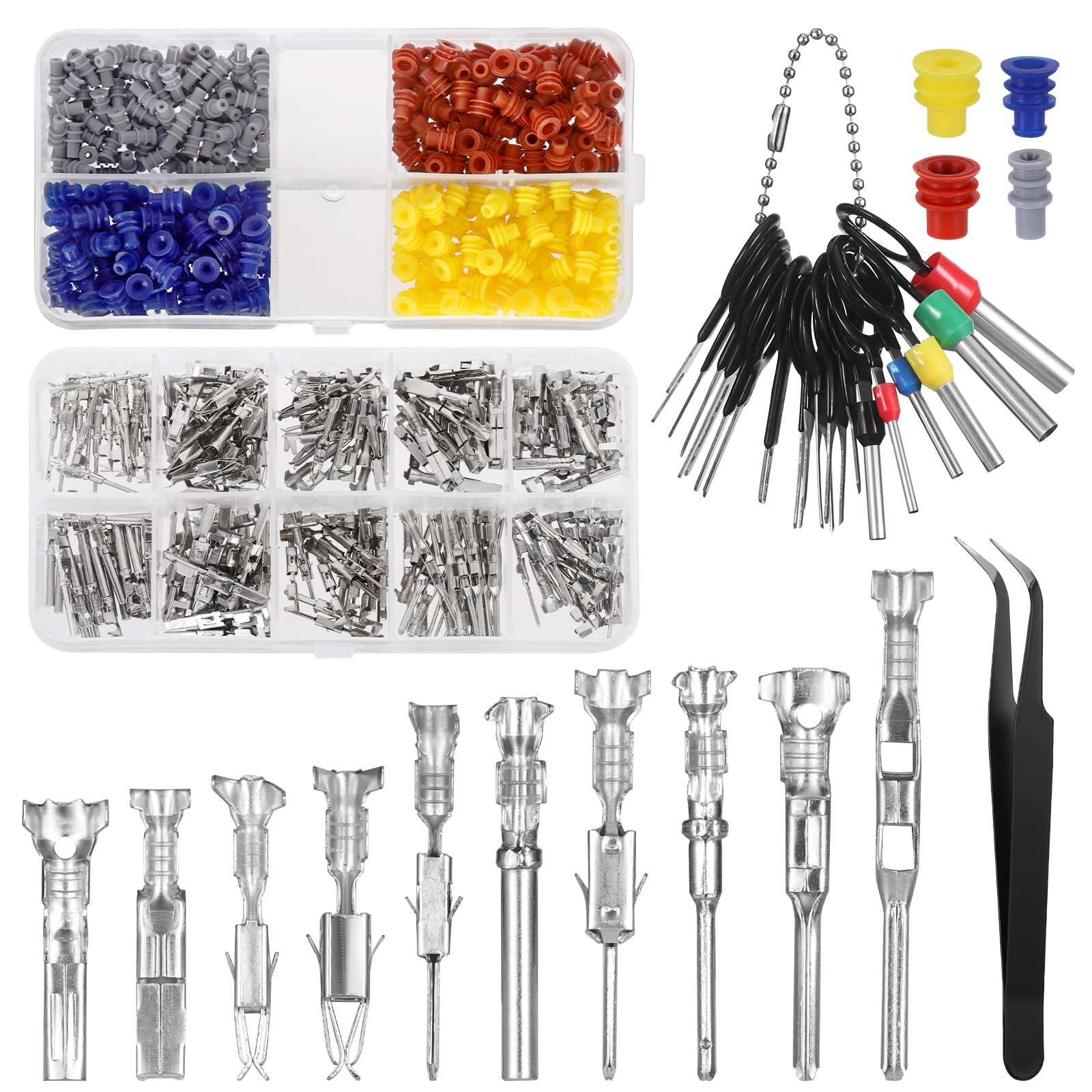 Fentar Terminales Eléctricos 600 piezas, Conectores Electricos Rapidos con Herramienta de Extracción 18 piezas, Conectores Cables Electricos con 400 piezas Enchufe Aislante de Silicona y 1 Pinza