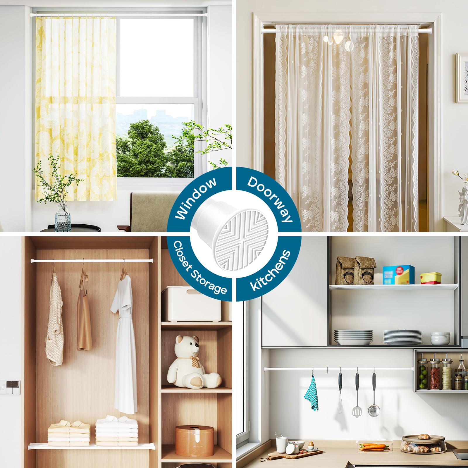 AIZESI Lot de 2 tringles à rideaux réglables de 45,7 à 91,4 cm sans perçage pour fenêtre, porte, placard, armoire, placard, blanc