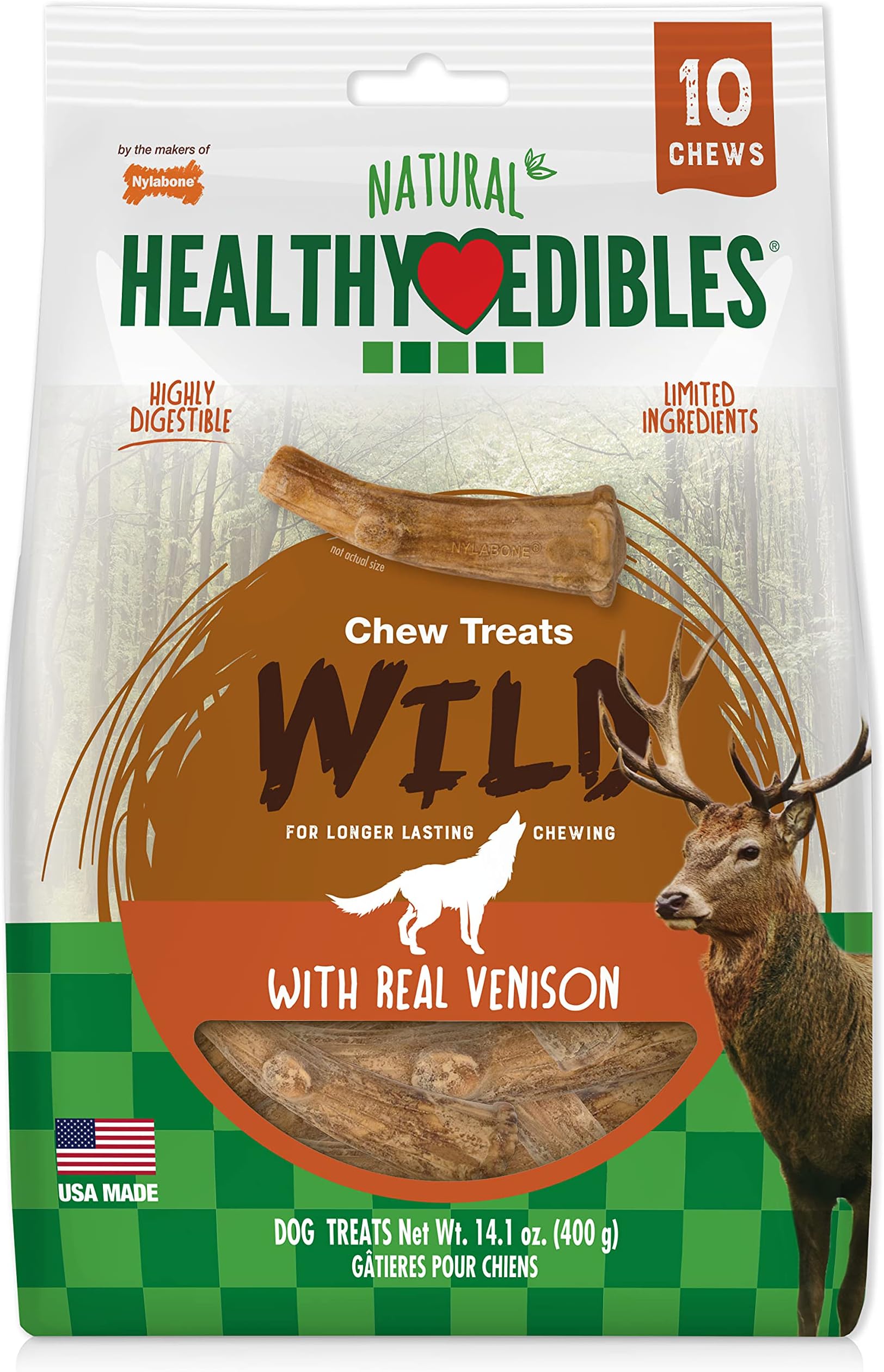 Healthy Edibles Natural Venison Dog Treats, Medium, 10 Count