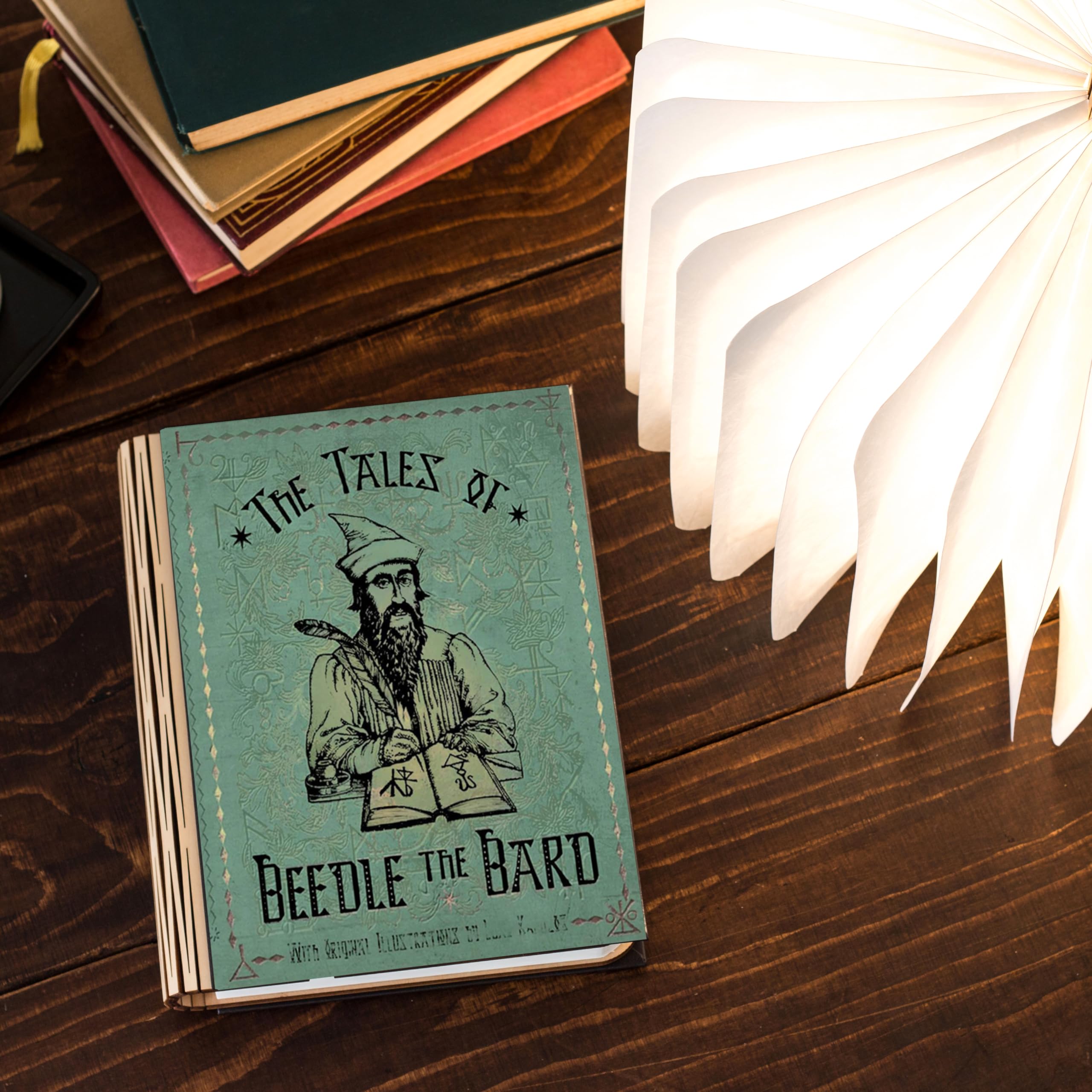 KleverCaseBook Cover Themed 360 Degree Chargeable Reading Lamp, Night Light, Desk, Bedside Light. (Beedle The Bard, Large Size White Light)