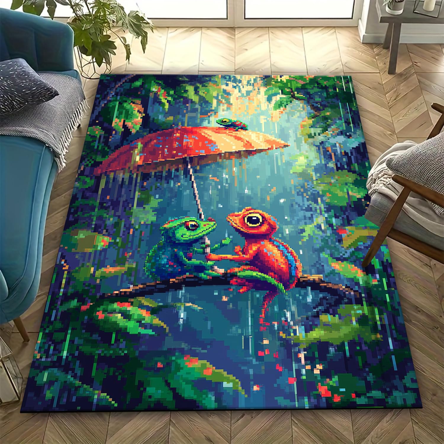 Tapis de salon 3D caméléon lavable tapis de chambre antidérapant