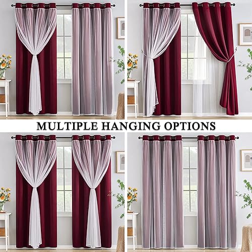 Miniatura 9 de Kinryb Cortinas opacas cortas para decoración de Navidad, con superposición blanca transparente, 2 capas, insonorizadas, para sala de estar,