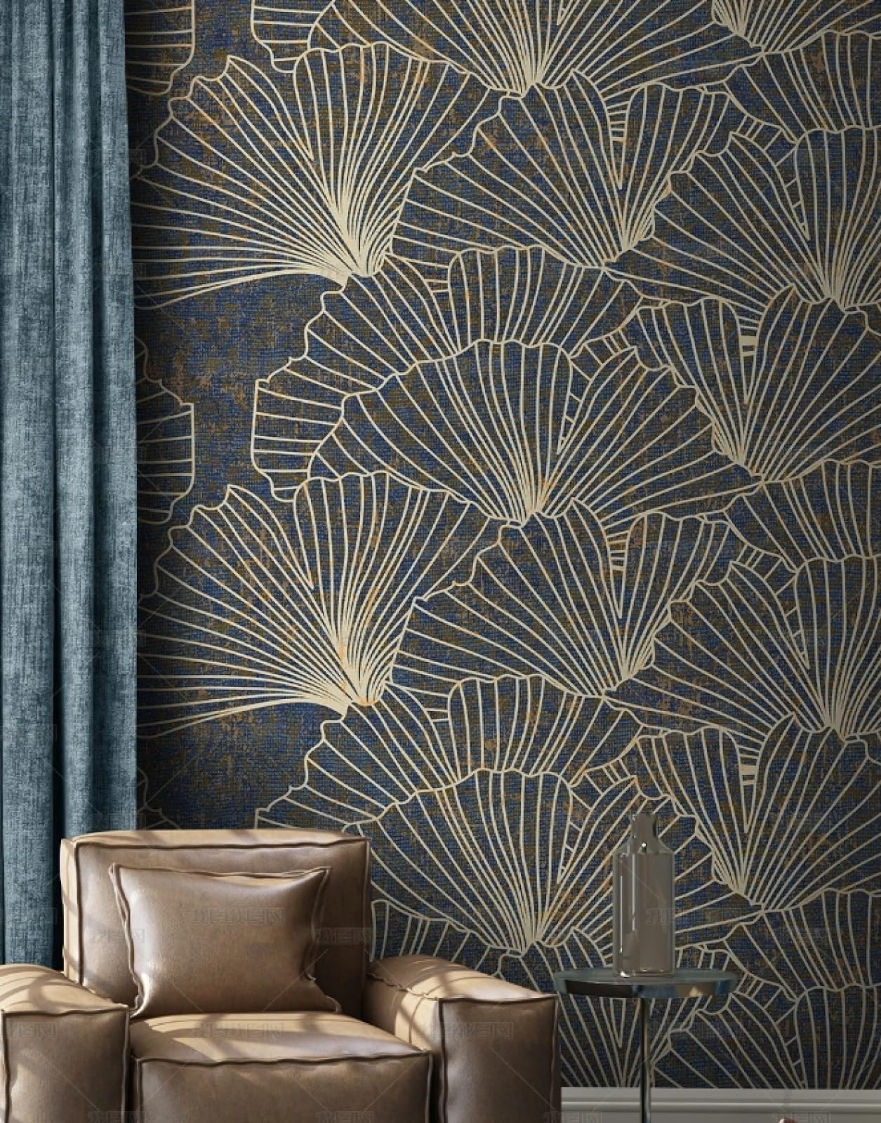 Papier peint autocollant salon et chambre motif ginkgo vintage