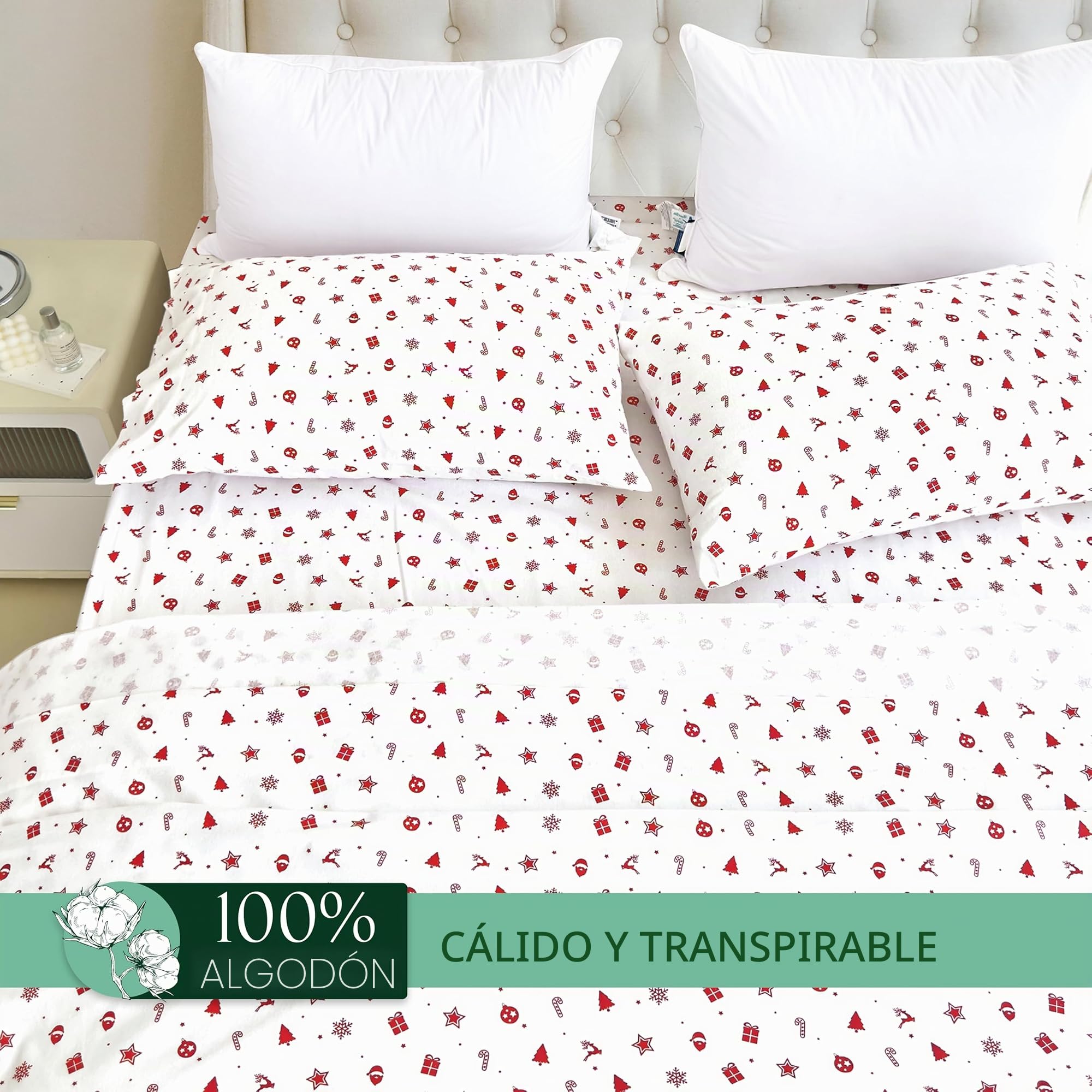 Elegant Comfort - Juego de sábanas ultrasuaves de Franela de 100% algodón Turco prémium, 4 Piezas, diseño navideño, cálidas y acogedoras, sábana Bajera Profunda, tamaño de Matrimonio, Estrellas Rojas