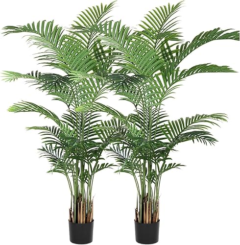 Qriocioa Palmera artificial de areca de 6 pies, palmera artificial de areca tropical con 20 troncos, plantas de imitación Dypsis Lutescens perfectas