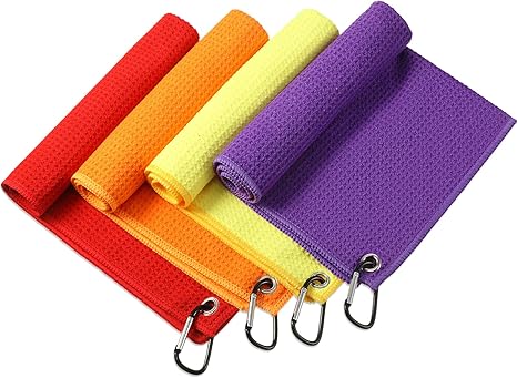 Review 4 Pack Golf Towel Microfiber Fabric Golf Bag Towel with Clip Waffle Pattern Golf Accessories for Men Women Golf Ball Club Set, Multiple Colors (Red, Orange, Yellow, Purple) Review 4 Pack Golf Towel Microfiber Fabric Golf Bag Towel with Clip Waffle Pattern Golf Accessories for Men Women Golf Ball Club Set, Multiple Colors (Red, Orange, Yellow, Purple)