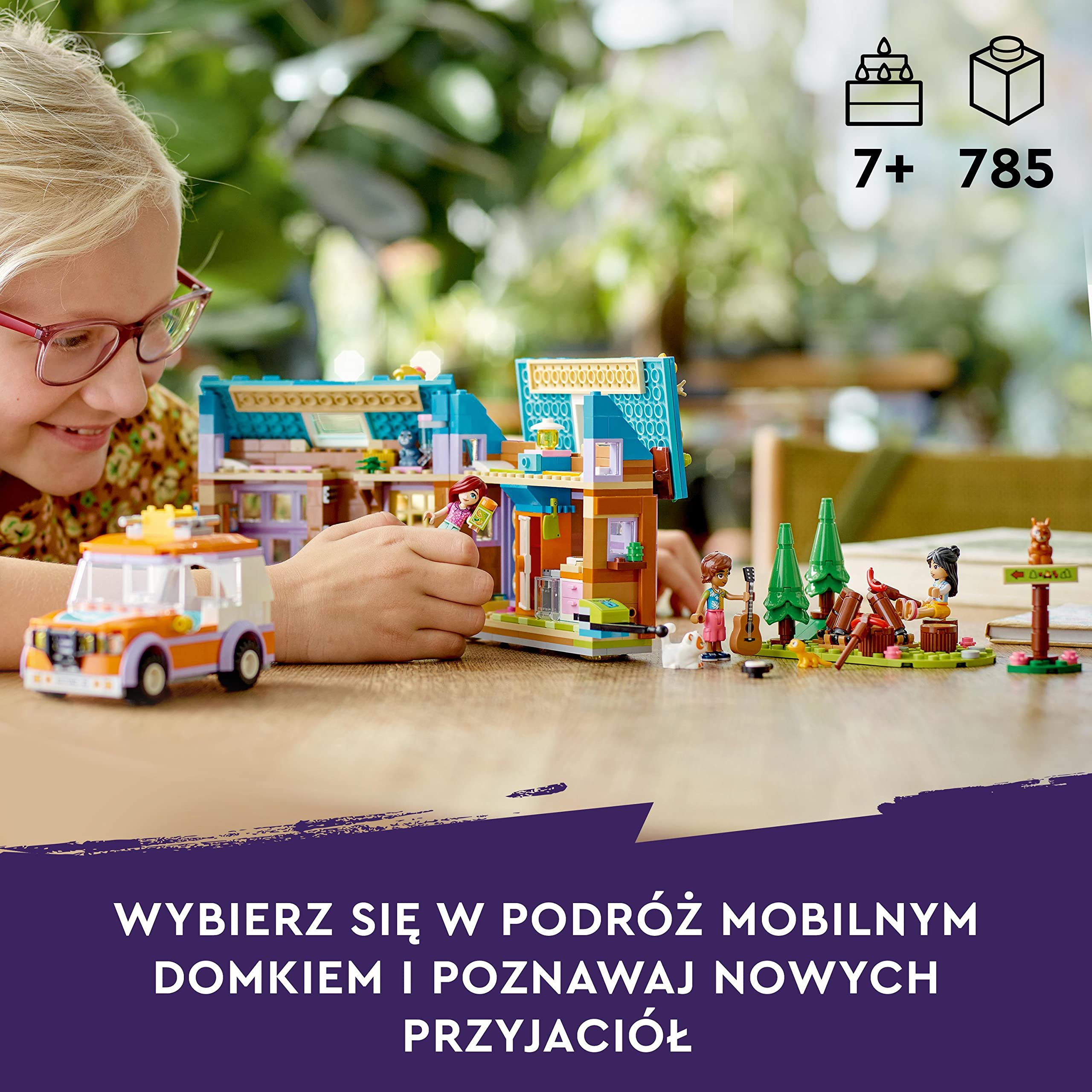 LEGO Friends Mobilny domek, zestaw do zabawy w domek dla lalek z samochodem, Leo i Liann, pomysł na prezent dla dziecka - dla 7-latka, chłopca i dziewczynki, postacie z serii 2023, 41735
