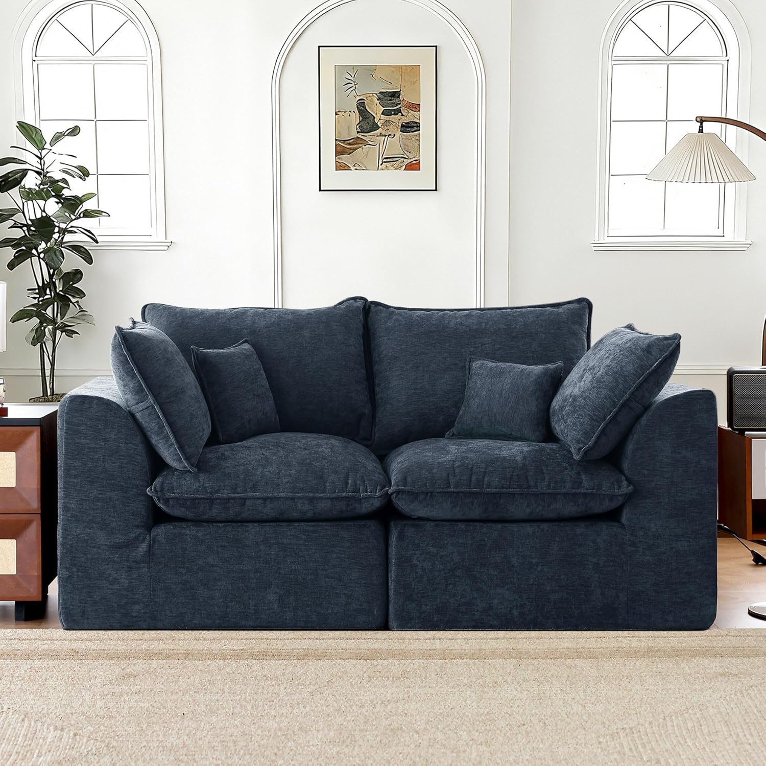 71" Cloud Sectional Couches for Living Room, Comfy Loveseat Boneless Couch with Deep Seat, Small Modular Sofa for Bed Room Dorm Apartment, No Assembly, Navy Blue | No Assembly Required, Modular Design, Cloud-Soft Comfort, Armrest, Removable Cover
