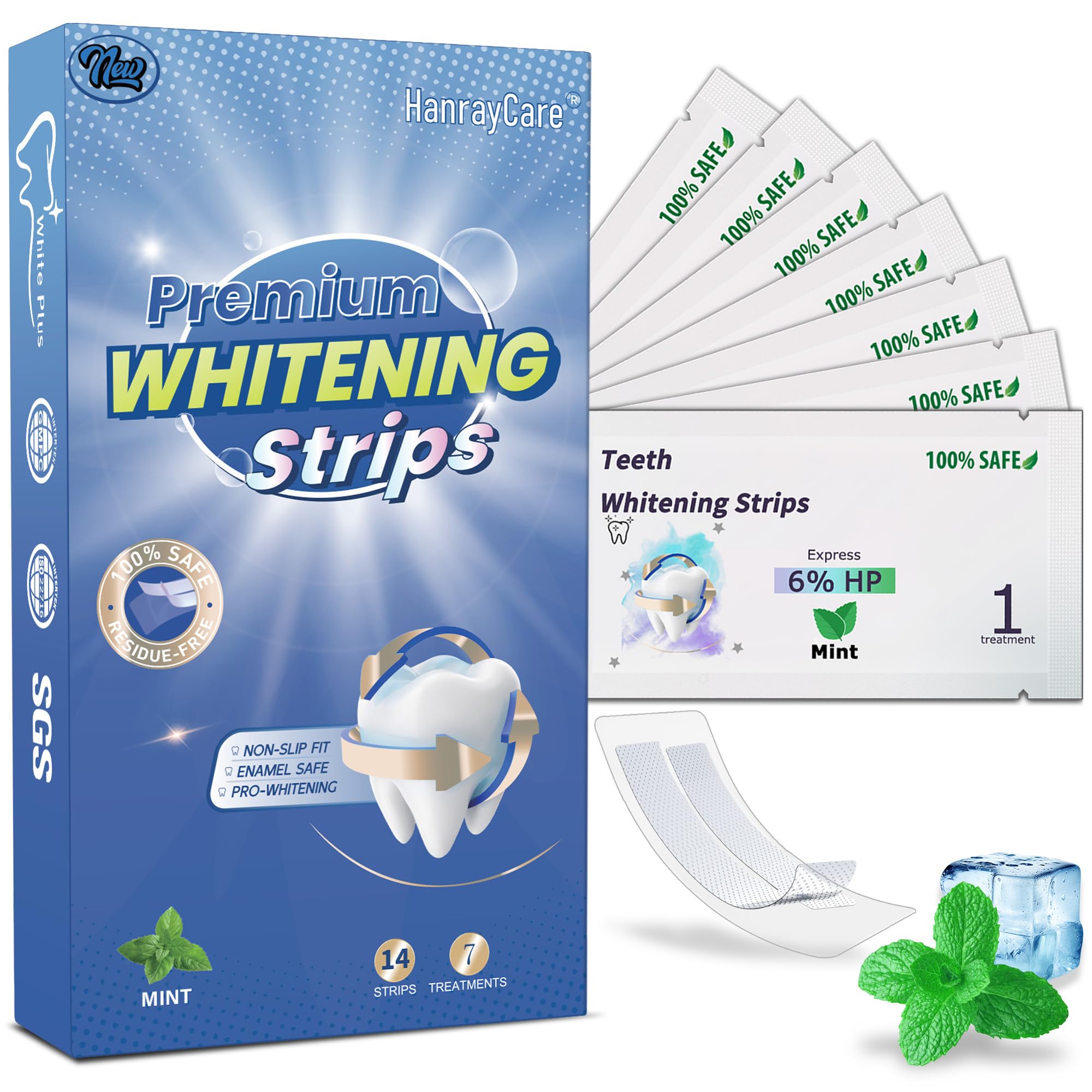 Teeth Whitening Strips Professional Dentist-Formulated Enamel-Safe Non-Slip Pain-Free Express Whitening Deep Stain Removal 4X Whiter 14 Strips 7-Day