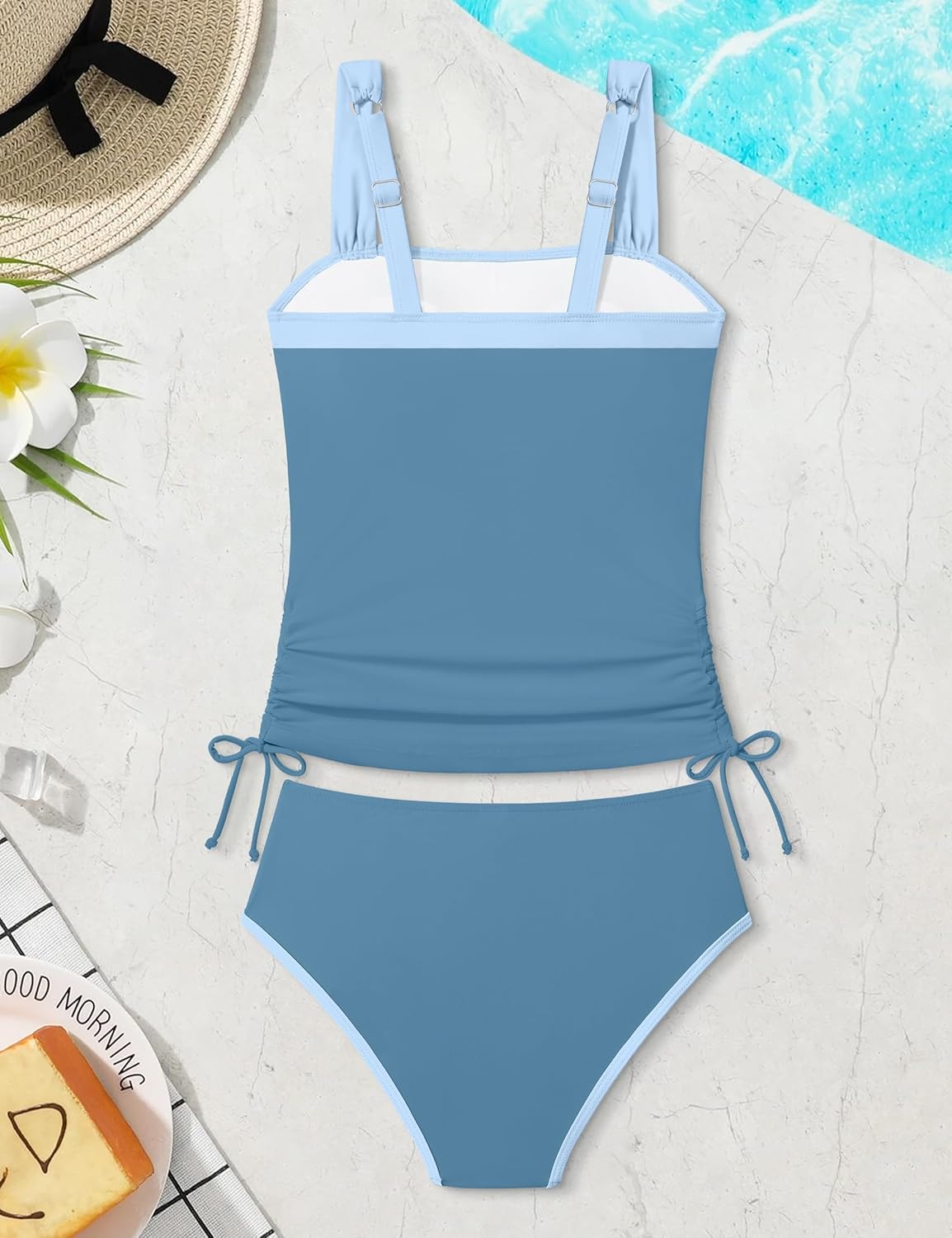 Queenstyle Teen Girls Tankini Swimsuit 2 Piece Bathing Suit Color-Block Drawstring Girls' Swimwear for 9-16 Years - Image 7