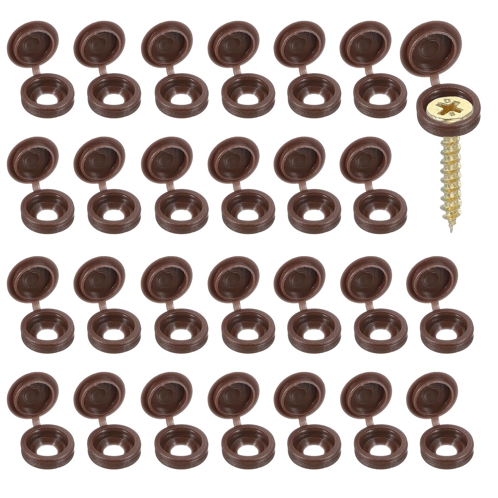 YELARXI Screw Snap Covers, M5 Plastic Hinged Screw Cover Caps Shutter Screws Fold Snap Washer - Fitting for (Windows/Railings/Home Furniture/Cabinets), 5mm & 120 Pack & Coffee — image 1