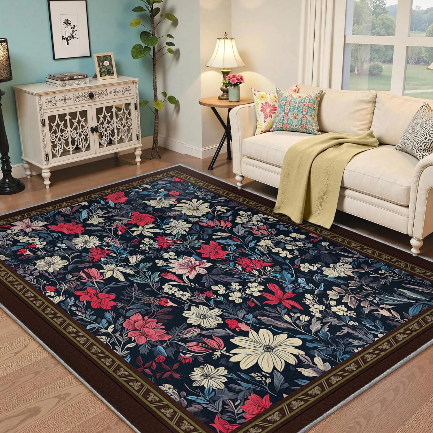 Tapis lavables et antidérapants fleurs sauvages pour l'entrée
