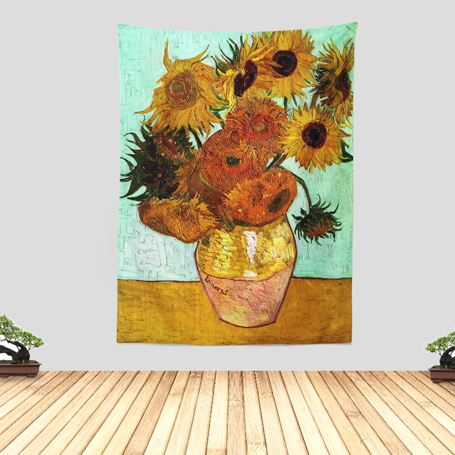 Chitteri Vincent van gogh The Sunflowers Hanging Tapestry 60" x 45" Polyester Wall Art for Home Decoration