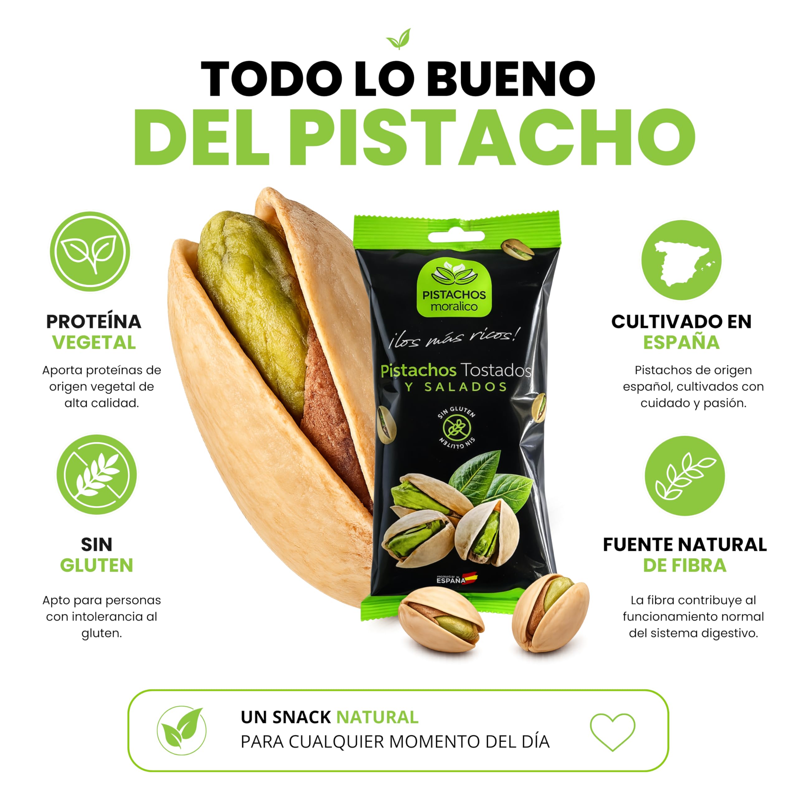Pistachos Moralico - Pistachos Tostados y Salados Origen España - Pack 5 Bolsas x 200g (1 Kg) - Frutos Secos Premium Sin Gluten - Formato Familiar Despensa, Aperitivo para Compartir-Frescura Prolongad