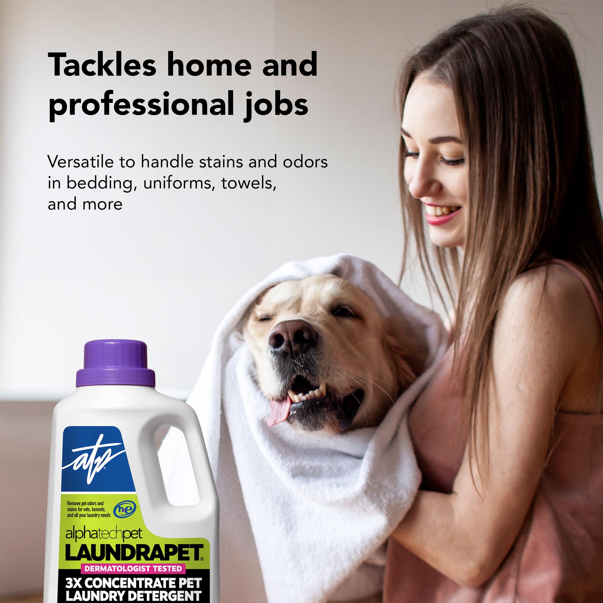 LaundraPet Detergente de lavandería Premium | Elimina olores y manchas animales | Ideal para el hogar, clínica o perrera | Detergente económico para mascotas | 64 oz