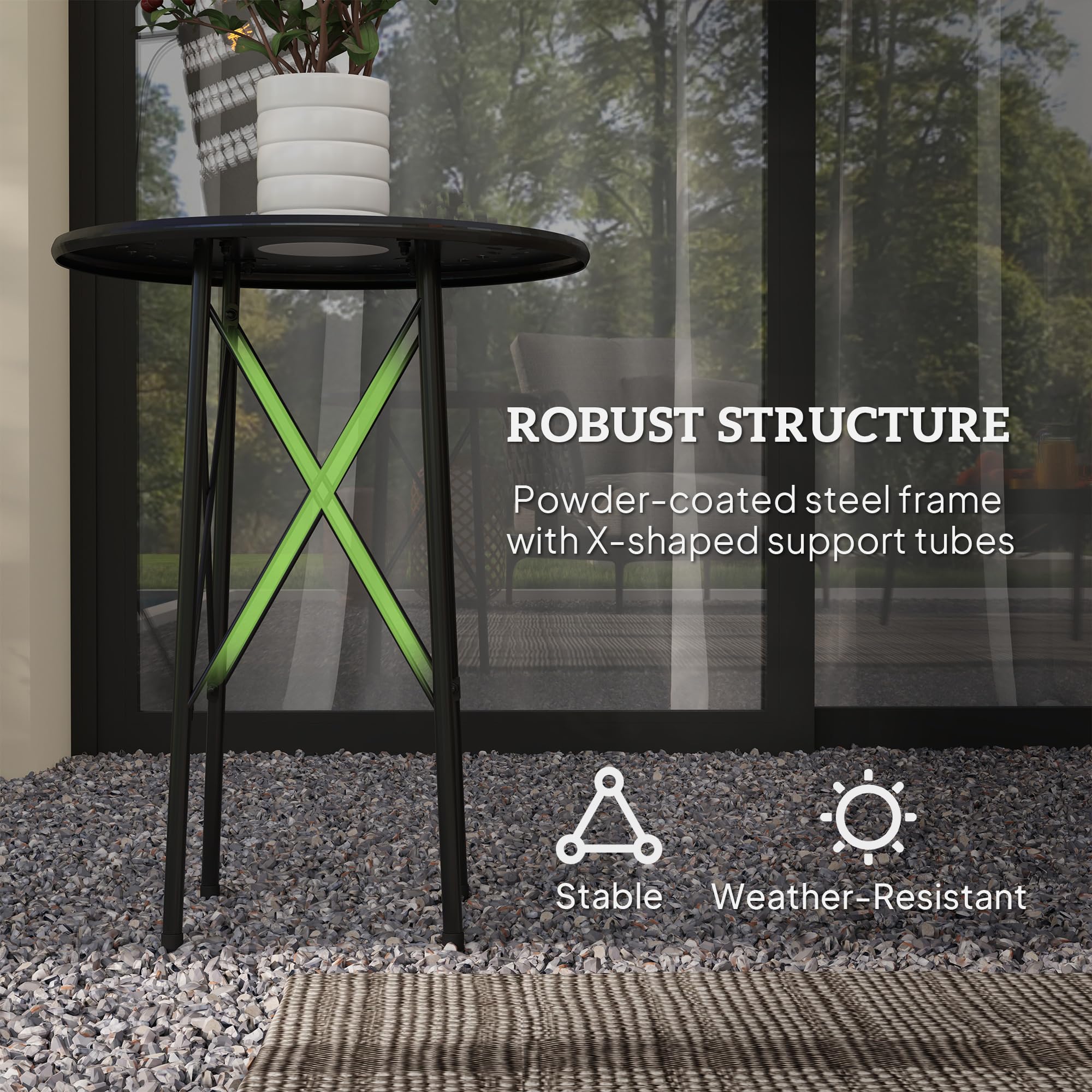 Outsunny 15.7" Round Garden Table with Floral Cut-Out, Steel Balcony Side Bistro Coffee Table, Outdoor Furniture with Adjustable Feet for Patio Garden, Black - 5