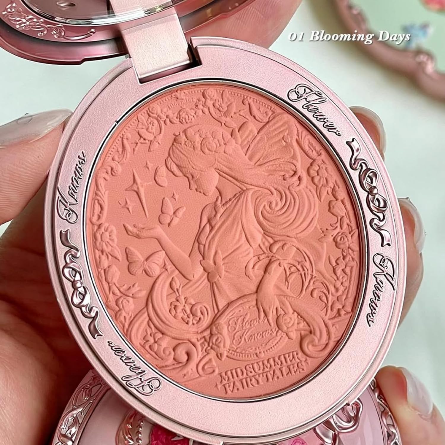 Flower Knows Midsummer Fairytales Velvet Embossed Blush,Apricot Matte Powder Blush for Cheeks,Buildable & Blendable Face Makeup,Soft Long-Lasting Make Up for Women & Girls,0.17 Oz(01 Blooming Days)