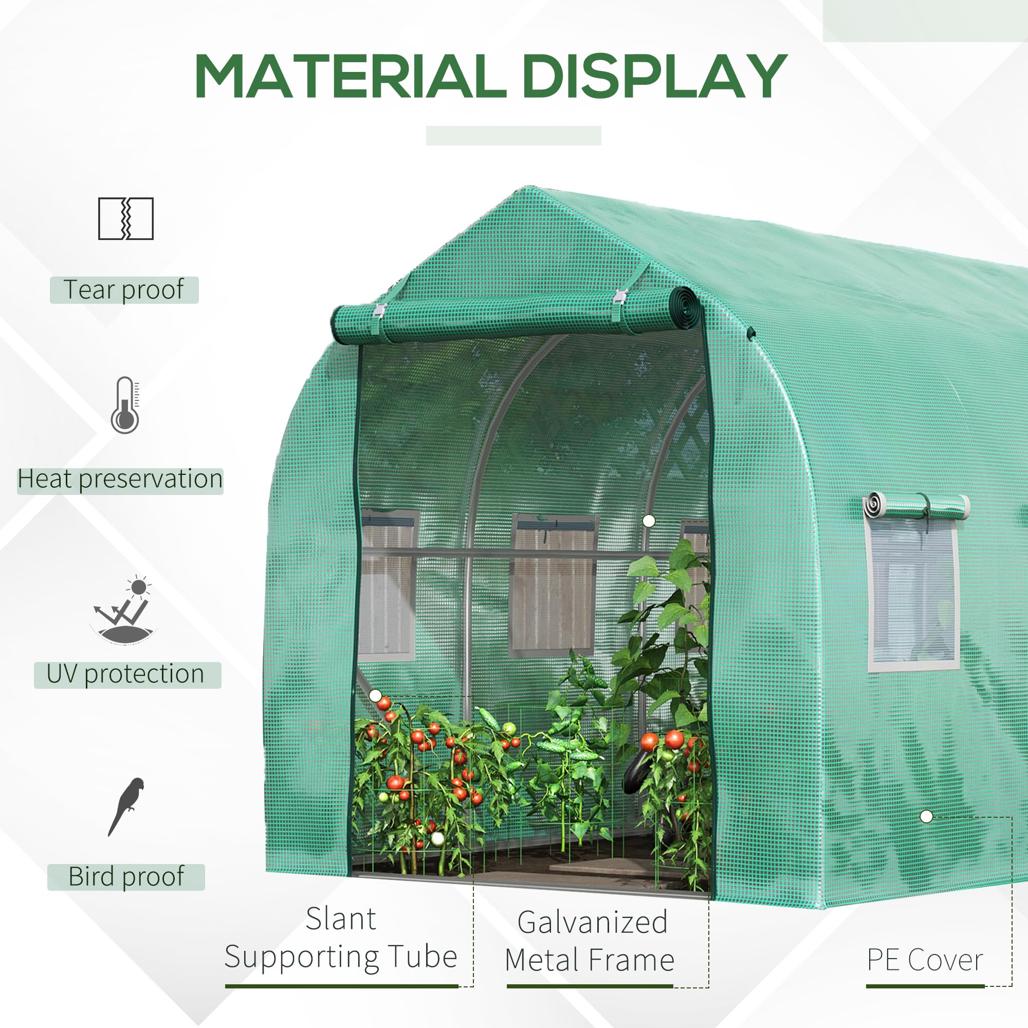 Outsunny Serra tunnel con finestre e porta per giardino 4 x 2 M | Serra pedonabile, giardino posteriore, telaio metallico