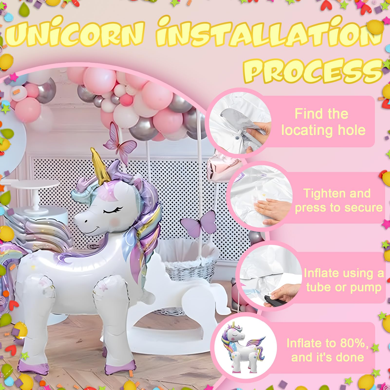 Set Decorazioni 5° Compleanno Unicorno – Palloncini, Striscione E Topper Per Torta, Tema Pastello