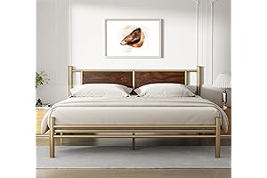 Ashton Walnut Finish King Sized Solid Wood LUX Bed Frame with Metal Slats