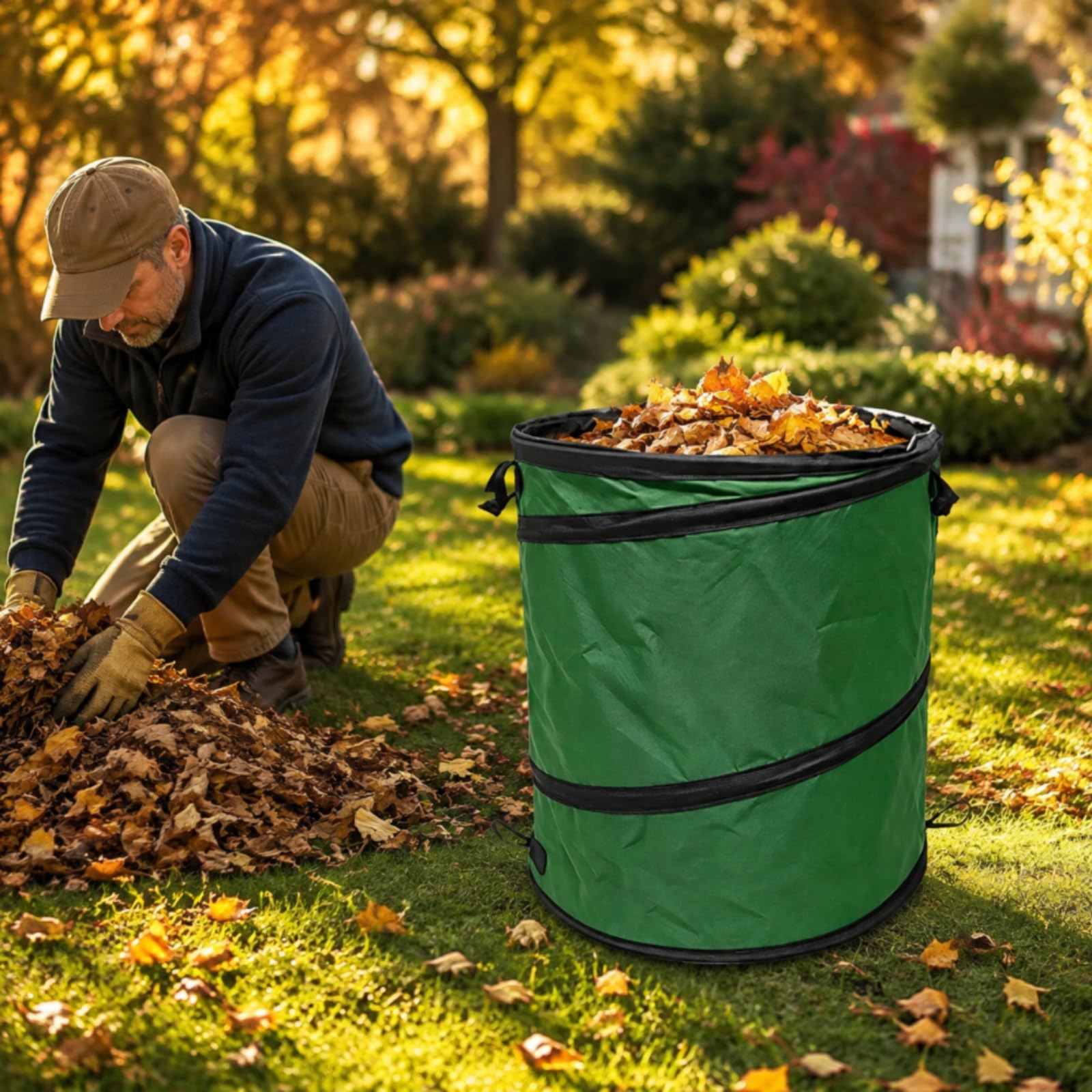 Cestino da Giardino Pieghevole Robusto Cestino Pieghevole a Scomparsa Leggero per Raccolta Foglie, H55cm