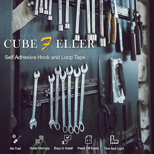 Miniatura 5 de Cubefeller Rollo de cinta de velcro con adhesivo, 2 pulgadas x 26 pies, color negro, tiras autoadhesivas resistentes de resistencia industrial,