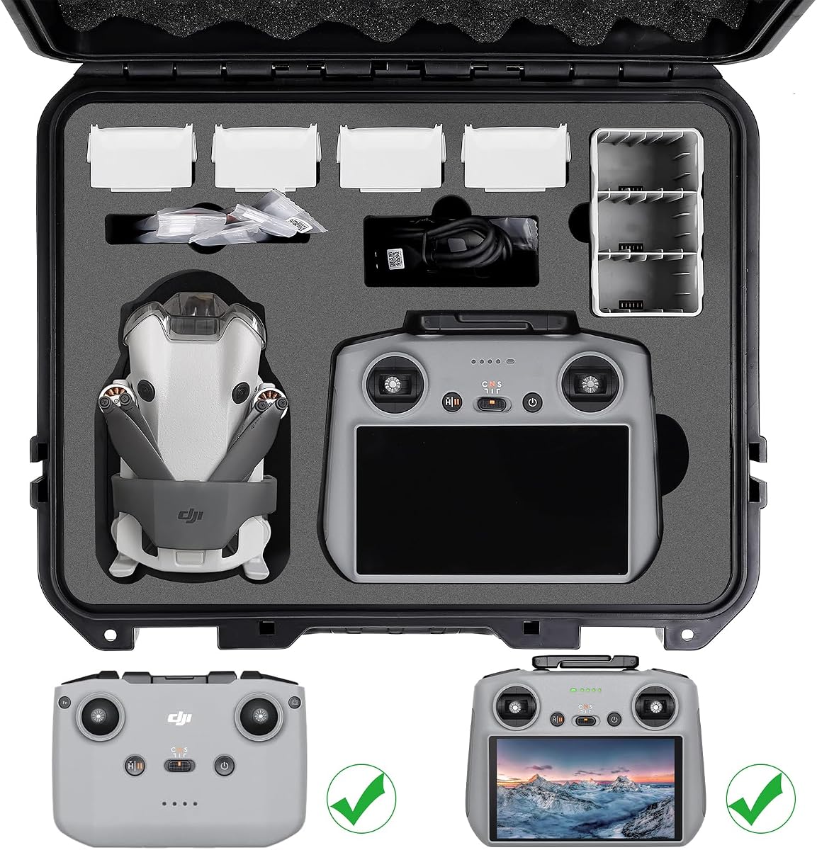 Hard Case for DJI Mini 4 Pro, Waterproof Carrying Case with Strap Fits For All DJI Mini 4 Pro Fly More Combo Drone Accessories (Compatible with RC2/RC/N1/N2 Controller)