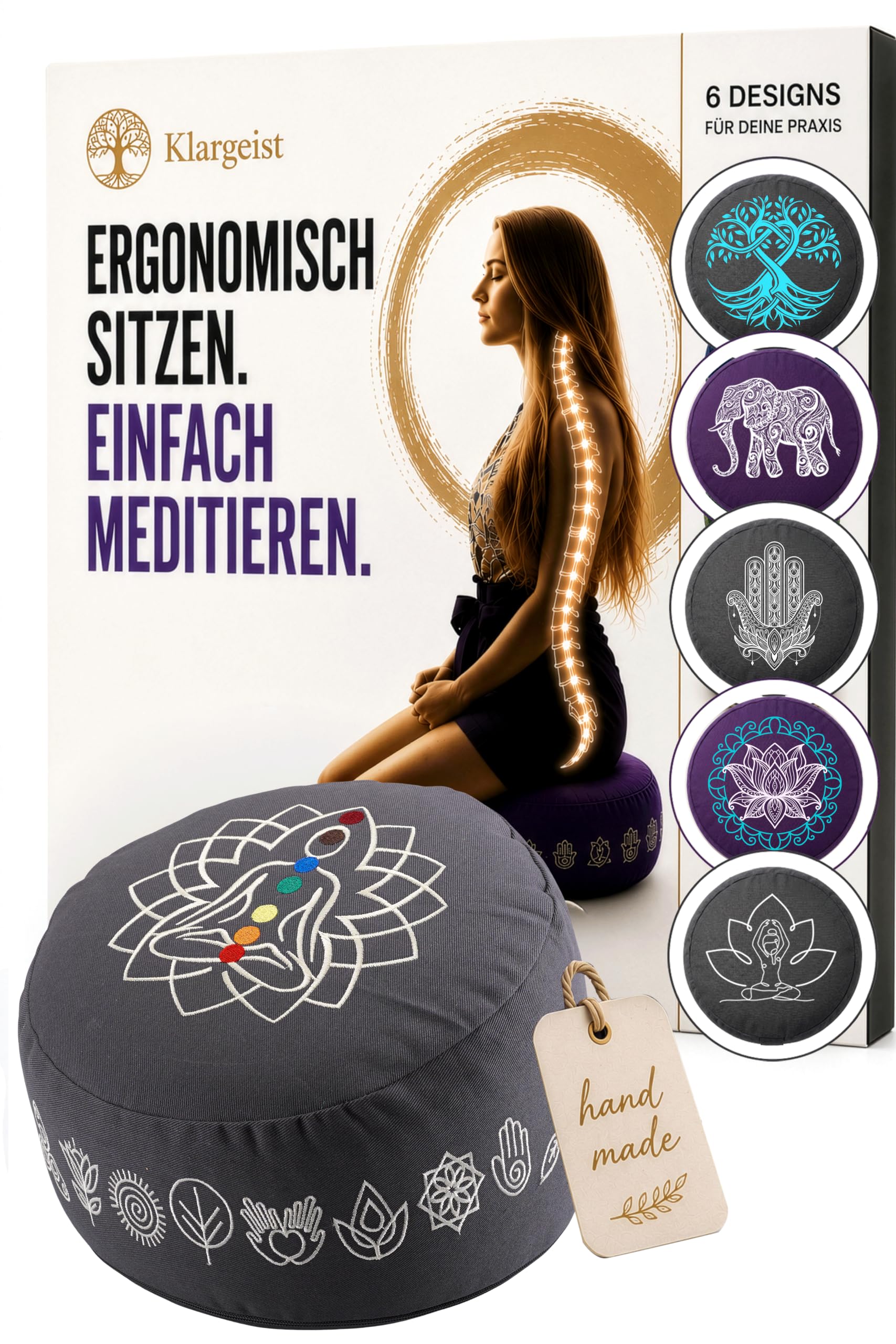 KlarGeist Ergo Meditationskissen, Classic Orange, Mittlere Sitzhöhe (17-18 cm)