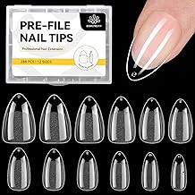 Born Pretty Nail Tips für Gelnägel Almond Kurz - 288 Stück Nageltips Mandel Set Soft Full Cover Gel Nail Tips Pre-Shaped Halbmatt Nagelspitzen für Acrylnägel und Nail Art DIY Nagelstudio 12 Größen