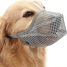 Dog Muzzle, Adjustable Breathable Mesh Muzzle, Soft Dog Muzzle with Velcro Mouth Straps for Anti-Bite, Anti-Barking When Outdoors (M (Snout 22-26cm))