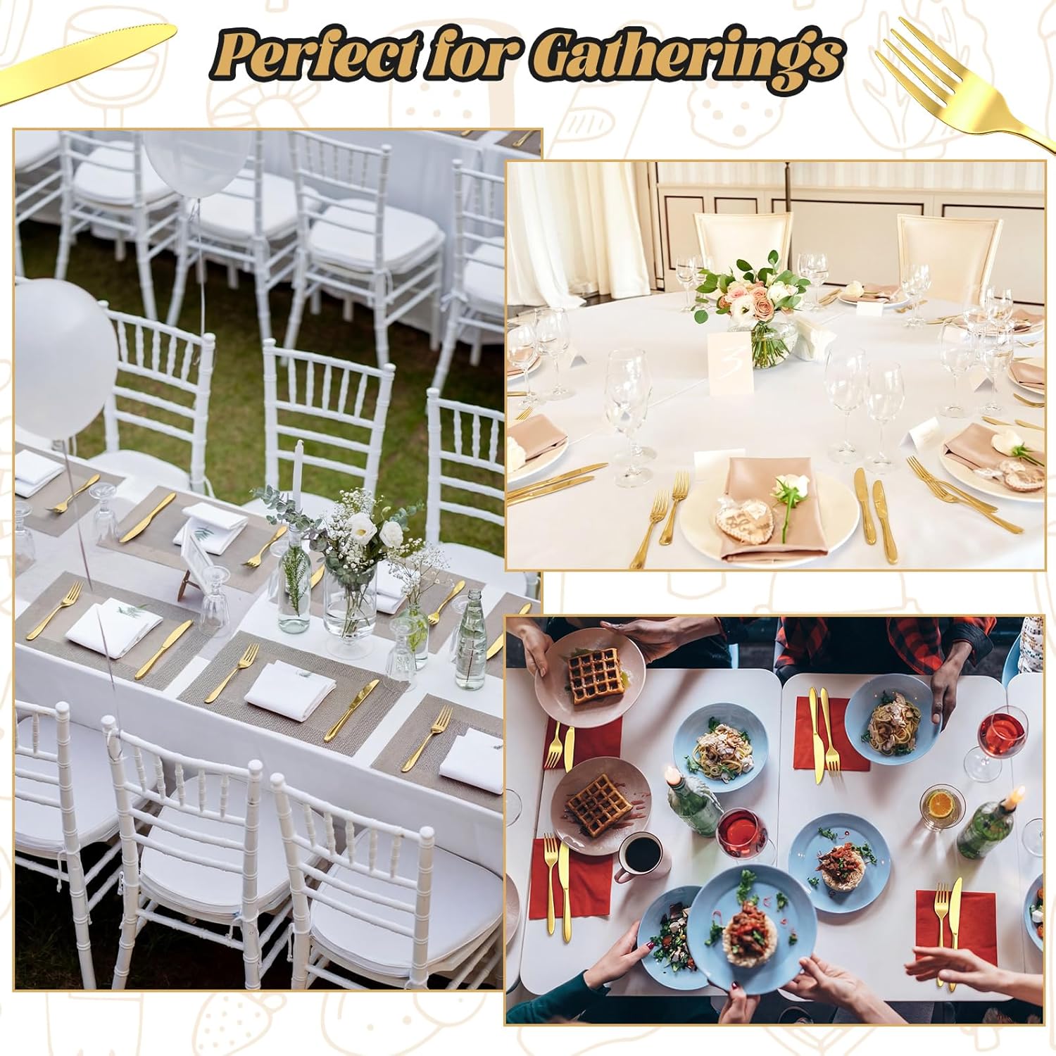 Nuenen 500 Pcs Forks and Knives Bulk Set Stainless Steel Silverware 250 Dinner Fork 250 Steak Knives Metal Flatware Tableware Cutlery Set for Home Restaurant, Mirror Polished, Dishwasher Safe (Gold)