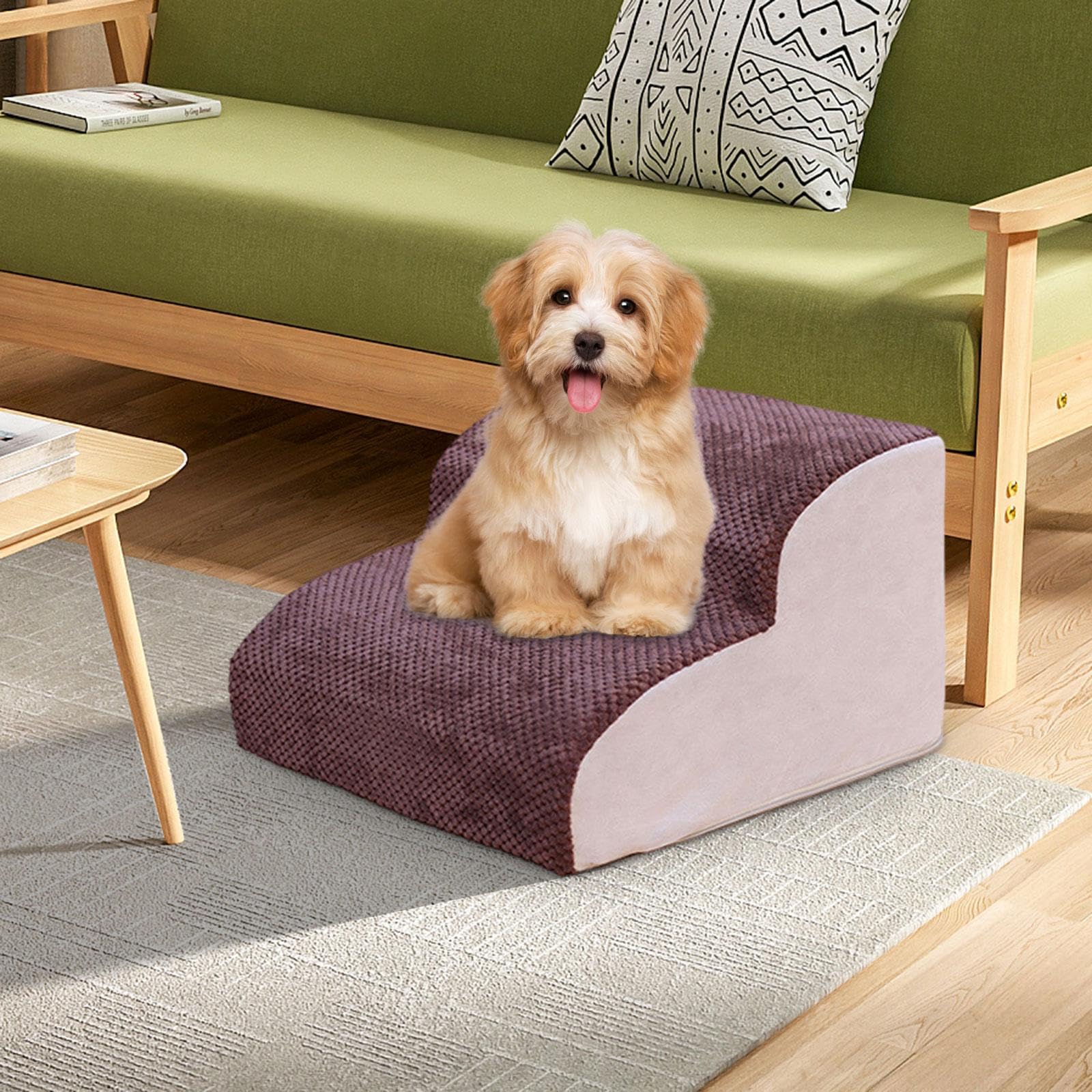 F Fityle Scale per cani da compagnia a 2 gradini, scala da arrampicata per animali domestici, copertura lavabile staccabile, scale per cuccioli antiscivolo, Caffè