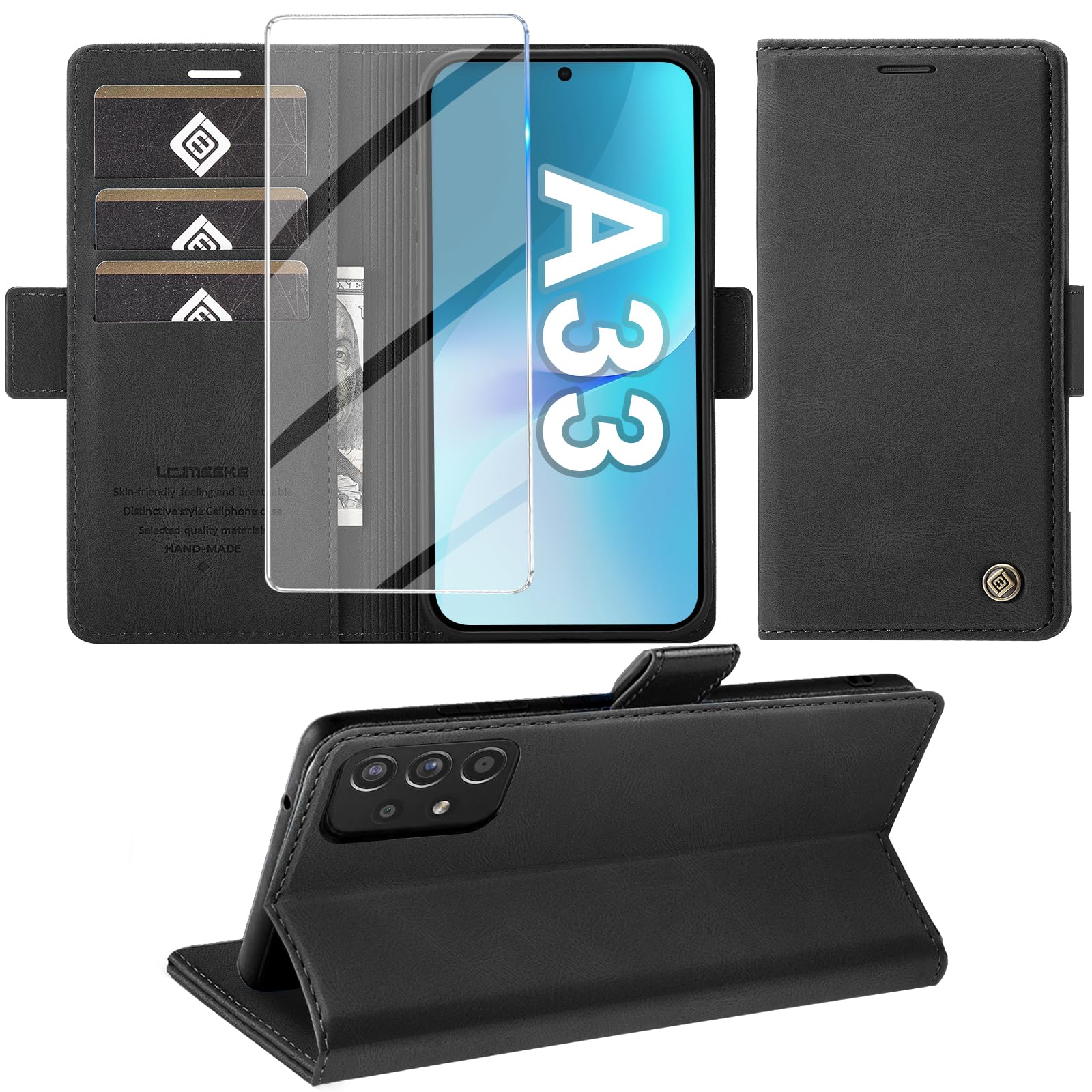 Giyer Handyhülle für Samsung Galaxy A32/A33/A34/A35/A36/A37 5G Hülle mit Schutzfolie, Schutzhülle Galaxy A36 5G PU Leder Wallet Flip Case Standfunktion Kartenfach Klapphülle