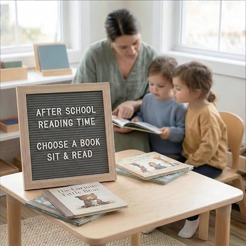 Miniatura 8 de C CRYSTAL LEMON Tablero de letras de fieltro de 10 x 10 pulgadas, 336 letras, números y símbolos, tablero de mensajes gris con marco de madera