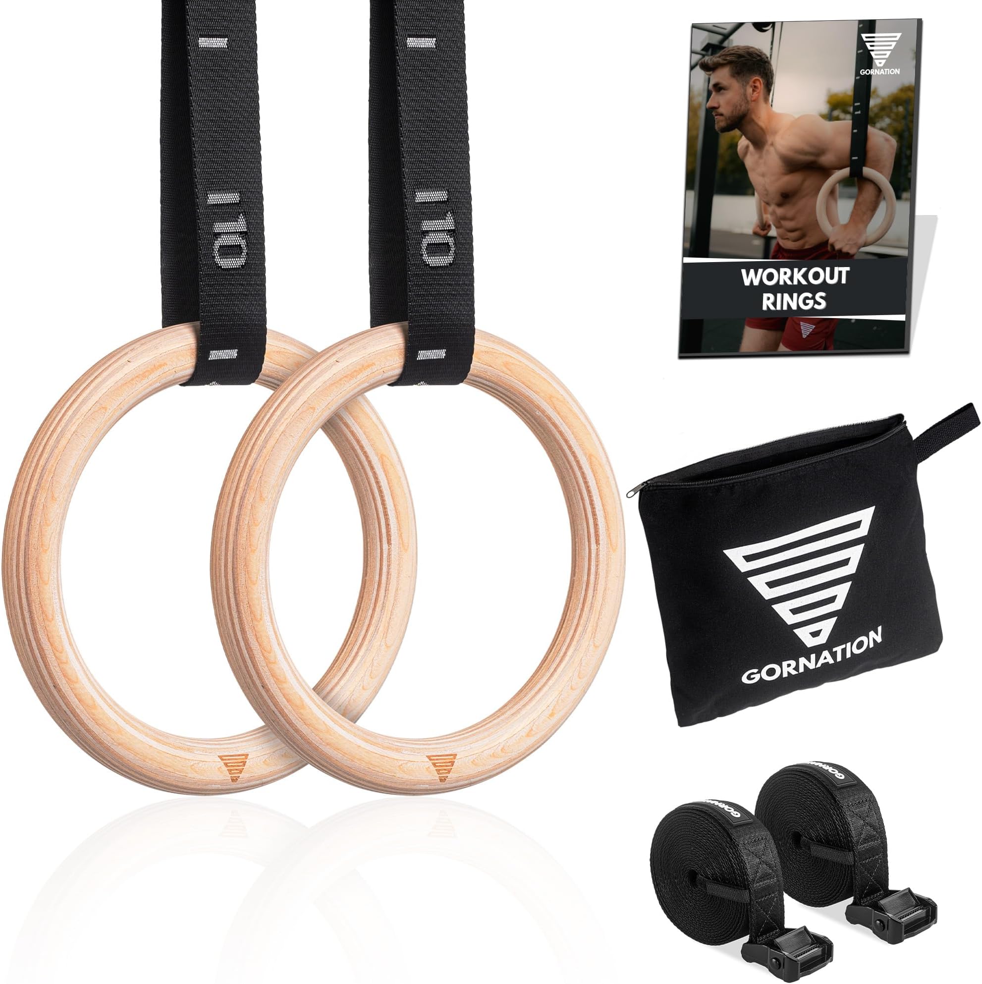 Wooden Gym Rings, Premium Calisthenics & Fitness Equipment for Indoor, Outdoor & Gym Workouts, Adjustable Straps for Muscle-Ups, Pull-Ups & More