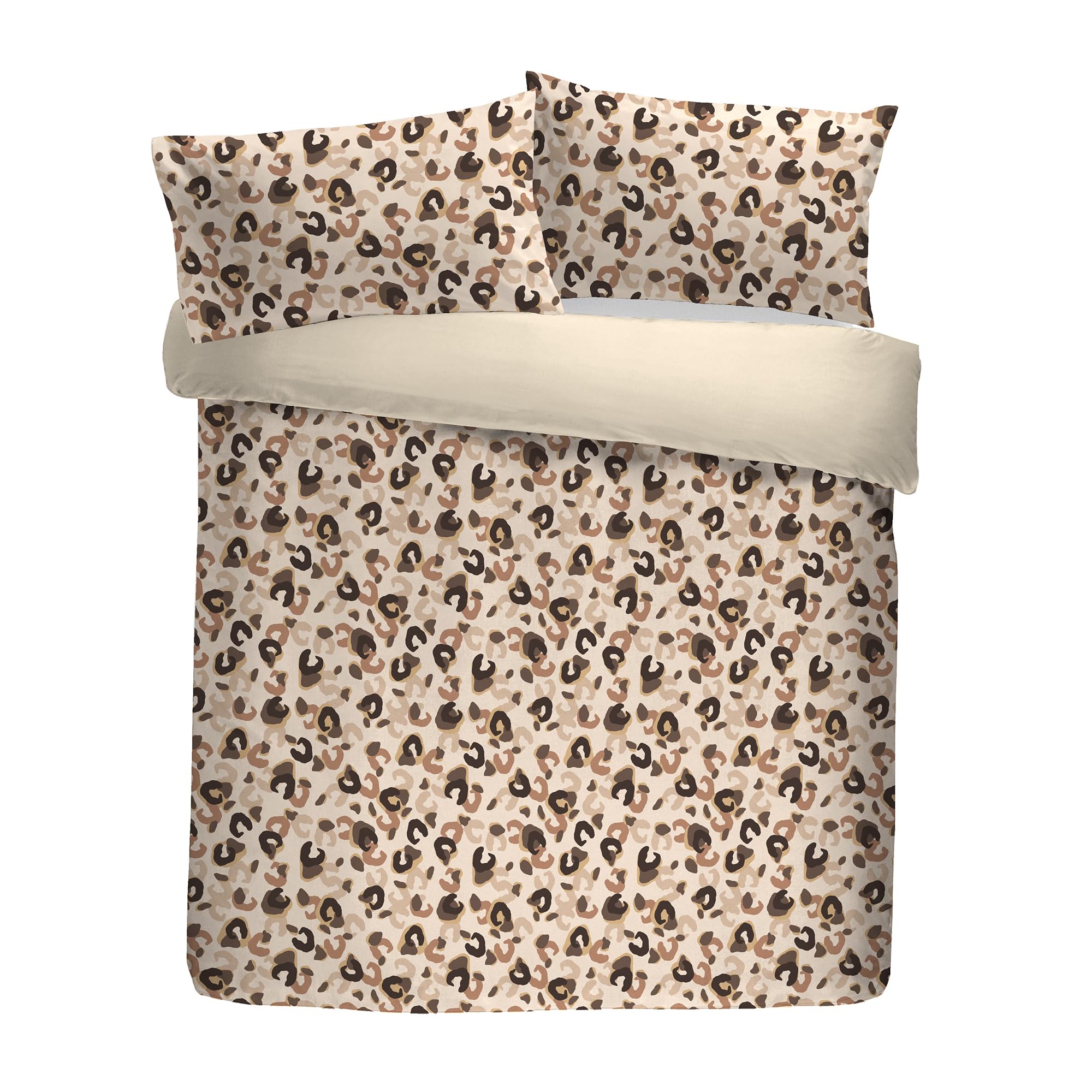 Fusion Snug - Cosy Leopard - Sherpa Reverse Duvet Cover Set - Double Bed Size in Natural