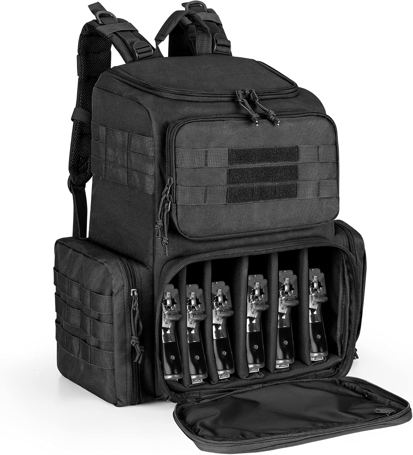 DSLEAF Tactical Range Pistol Backpack for 6 Handguns, Gun Backpack with 9x Magazine Slots