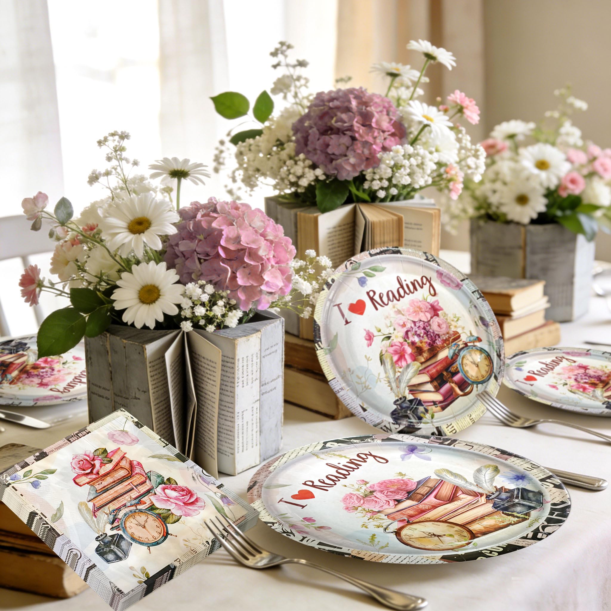 BACH AND BOUJEE 72PCS Book Story Party Supplies Book Club Plates Napkins Books Party Supplies Decorations for Books Lover Fans for 24 Guest - Image 4