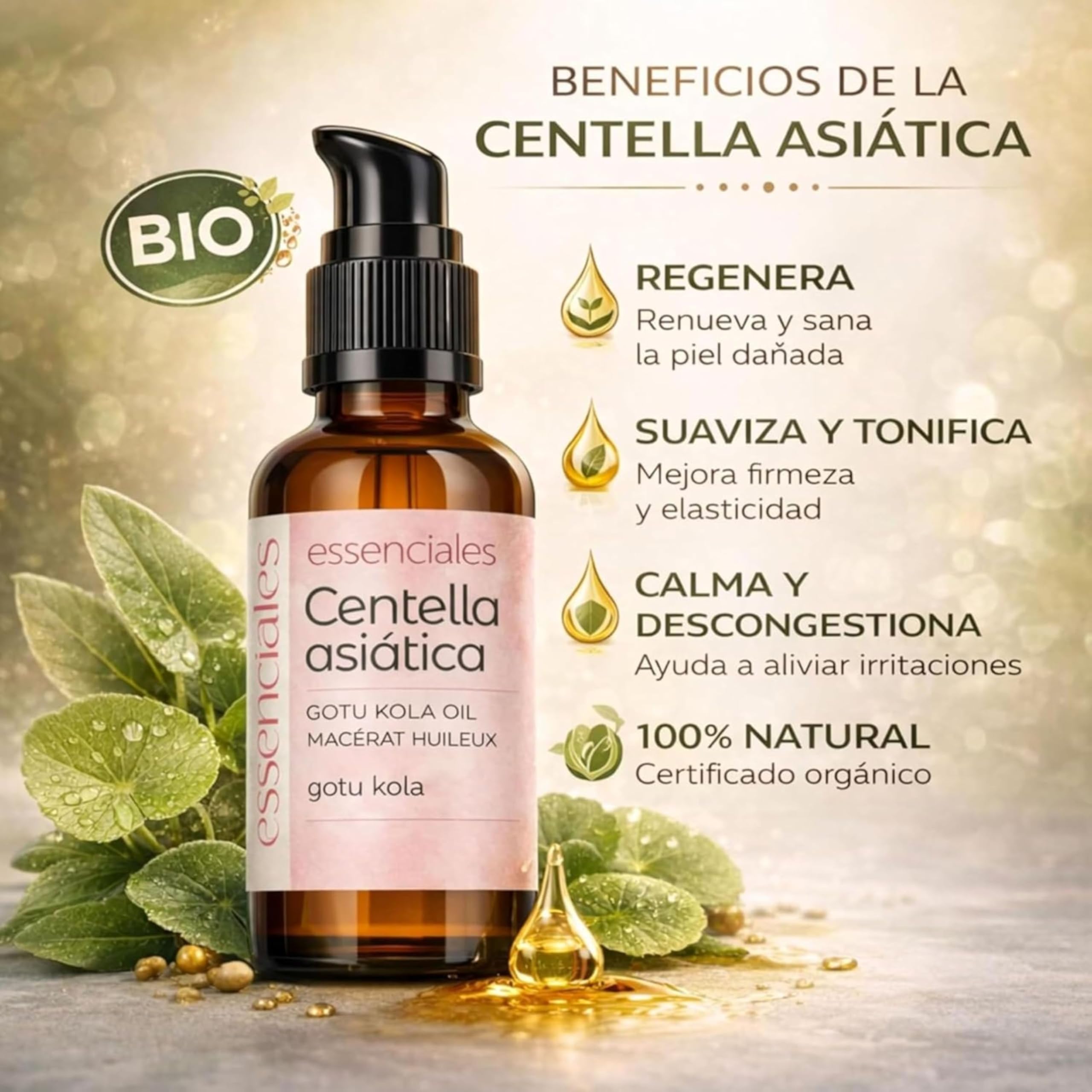 Aceite de Centella Asiática 100% Puro - Sérum Natural 100ml | Regenerador Cutáneo | Efecto Calmante y Reafirmante | Piel Sensible | Uso Facial y Corporal — view 3
