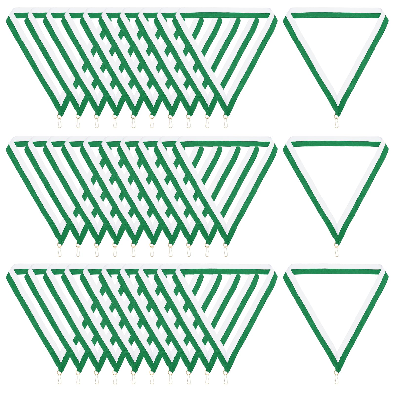 PATIKIL Award Neck Ribbons with Snap Clips, 30 Pcs Polyester Striped Medal Lanyards Ribbon for Competitions Sports Meetings Sports Party, Green White