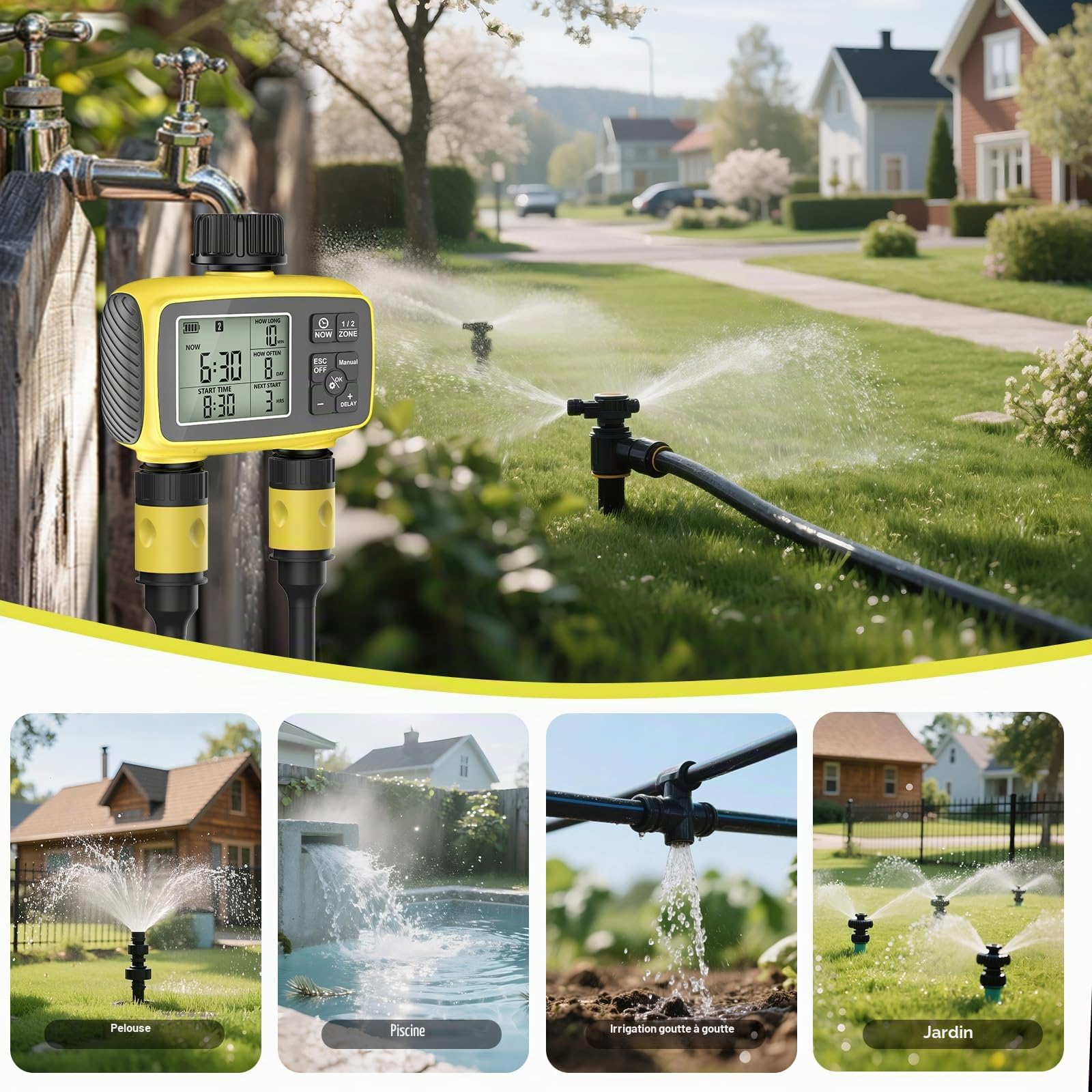 Minuteur D'arrosage de Jardin - Système D'arrosage Automatique à 2 Sorties | Minuteur D'arrosage, Arroseur de Jardin, Kit D'irrigation, Dispositifs D'arrosage, Arrosage Des Plantes Pendant Les Fêtes