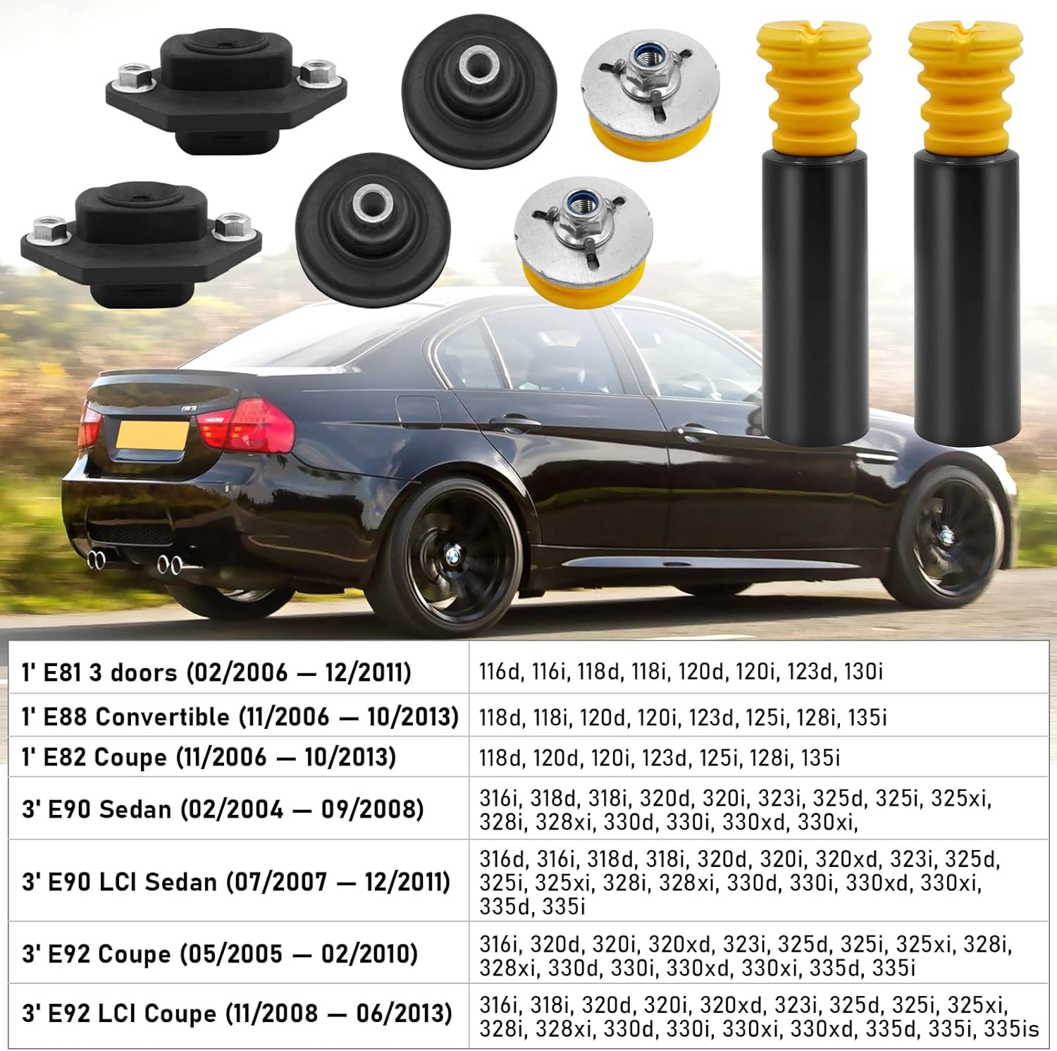 Jaronx Compatible with BMW Rear Upper And Lower Shock Mount Kit Shock Absorber Grommets Bump Stops Kit for 1' E81 E88 E82/ 3' E90 E92, 33506767010 33526768544 33506771737 33506771738 33536767334