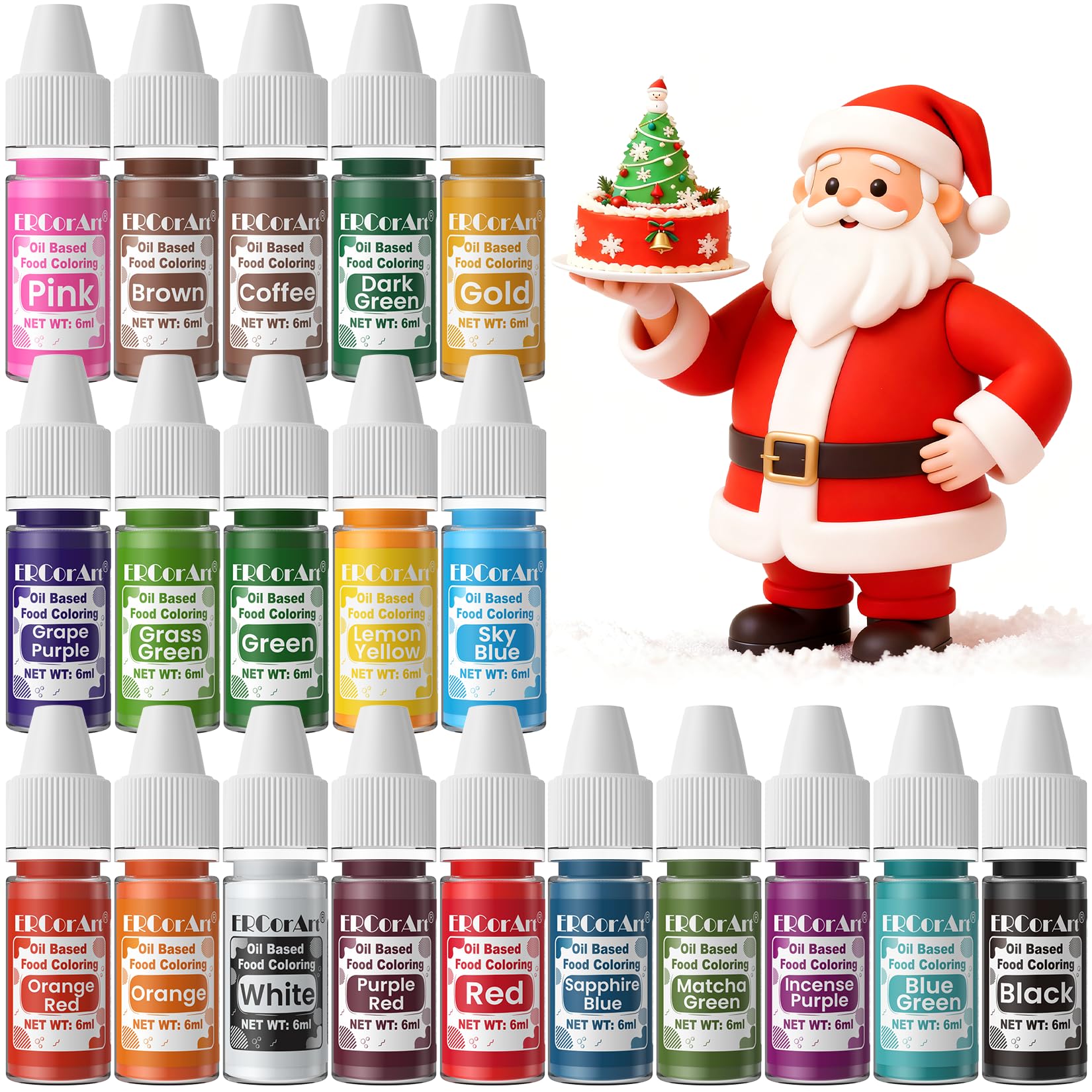 Oil Based Food Coloring for Chocolate - 20 Colors Upgraded Food Coloring, Edible Oil Food Dye for Candy, Cake Decorating, Baking, Fondant, Forsting - 0.25 Fl. Oz