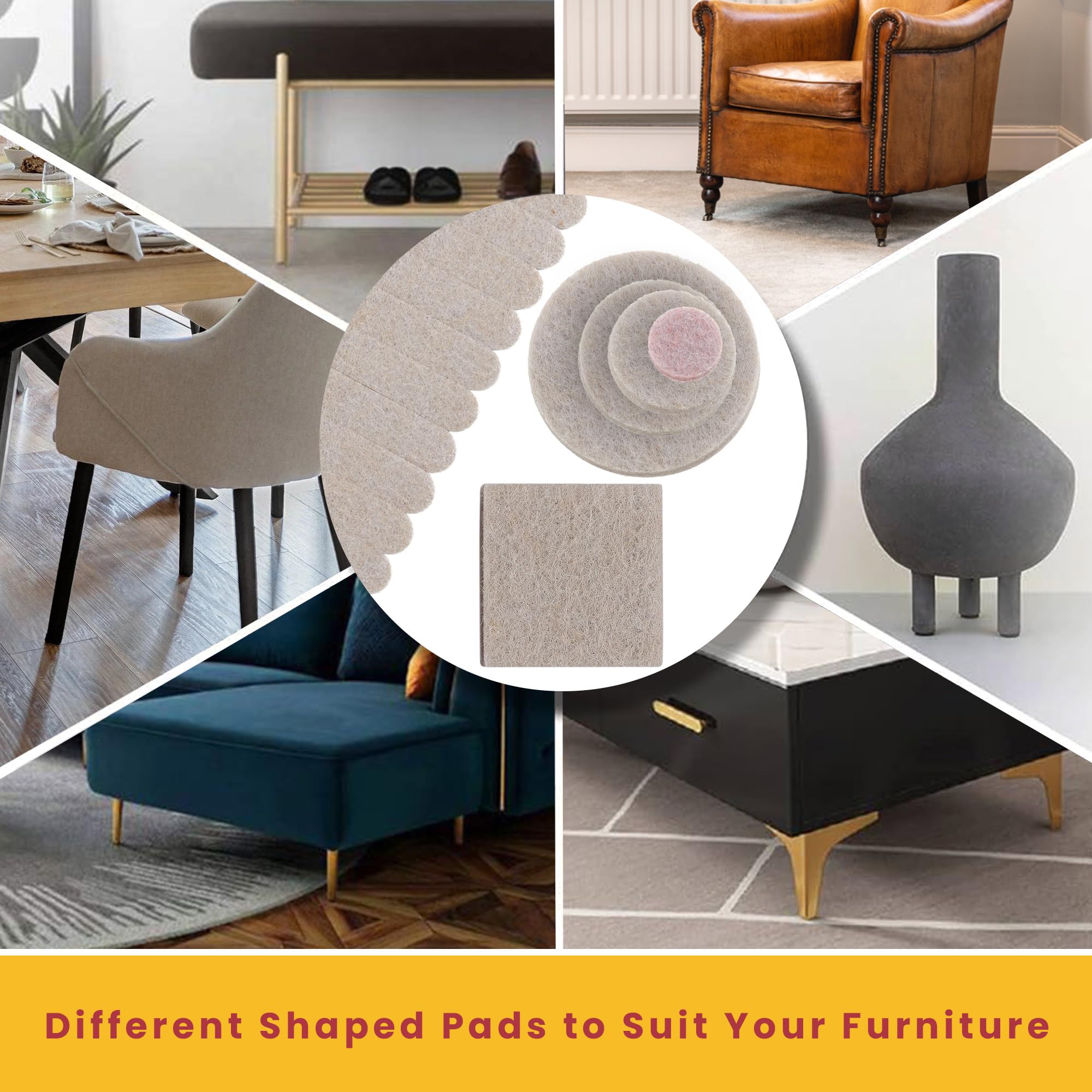 Lot De 176 Patins En Feutre épais Pour Pieds De Meubles – 6 Tailles – Protections De Sol Autocollantes En Feutre – Protections De Sol Pour Pieds De Chaise – Protections De
