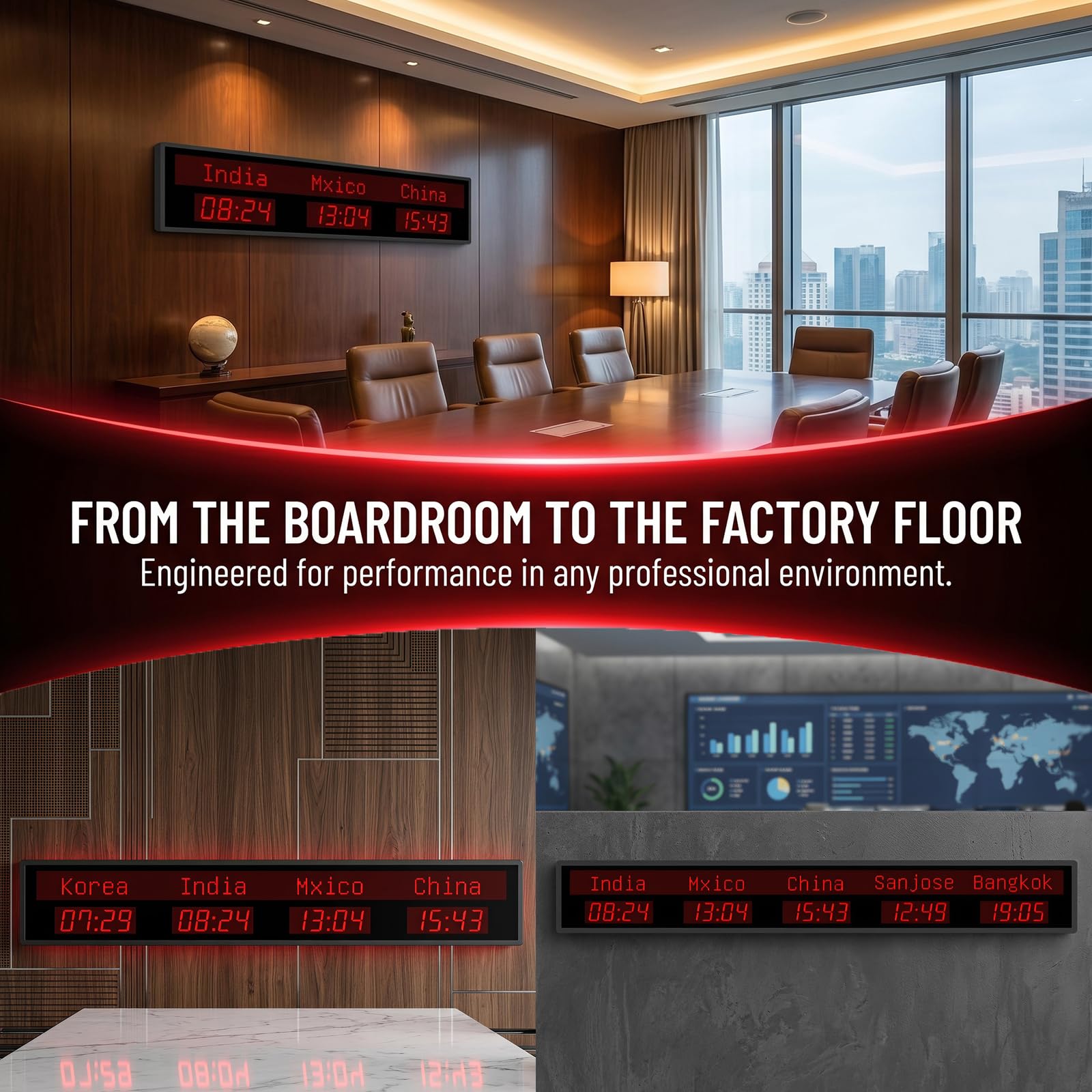 Mehrzeitzonen-bürouhr, Wanduhr Mit Stadt- Und Weltzeitanzeige, Stadt Einstellbar, Digitales Led-Display, Für Flughäfen, Büros, Multinationale Unternehmen Und Hotels 3 Time Zones