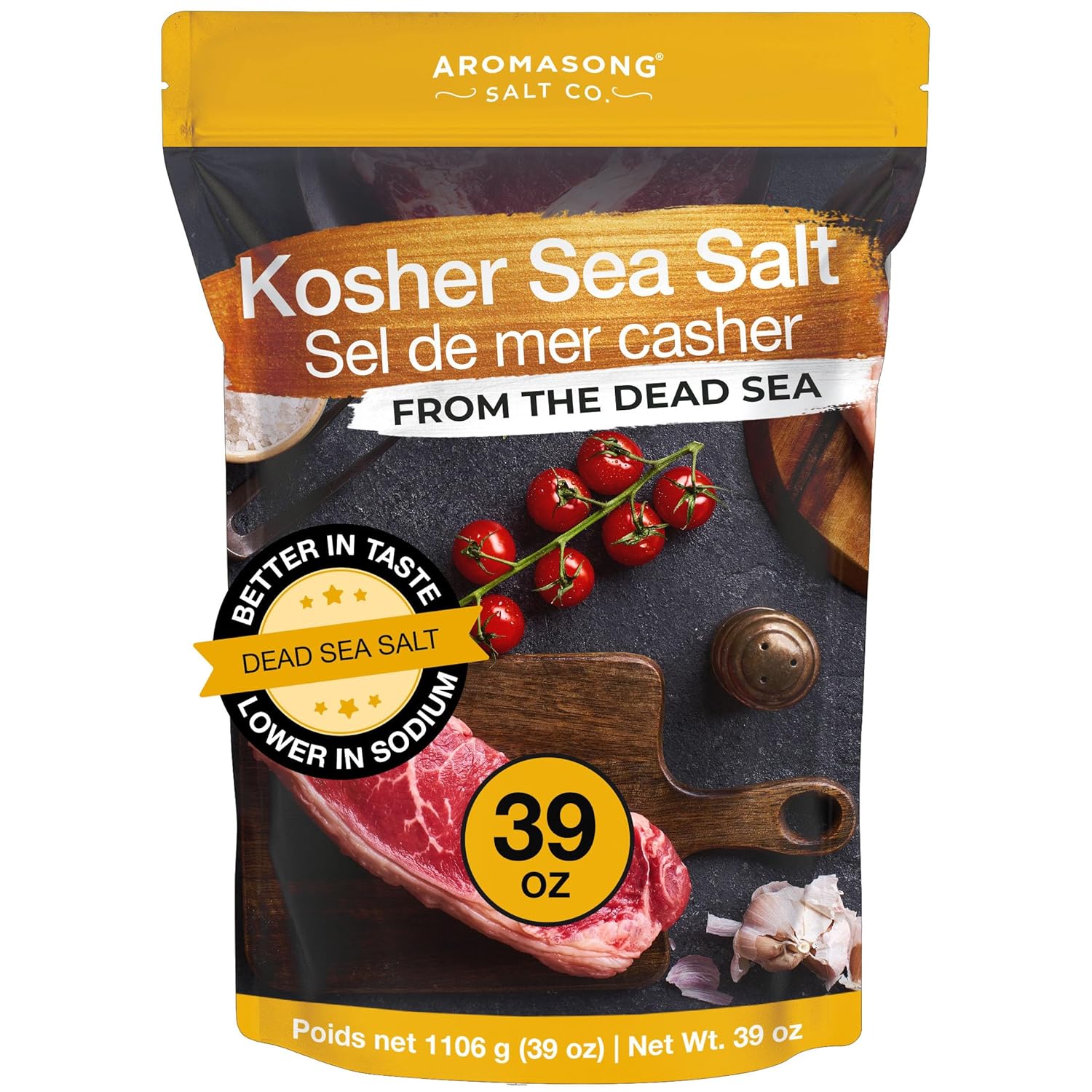 Aromasong Sal Marina 100% Natural, Sal Kosher, Bolsa Resellable 2.43 Lb