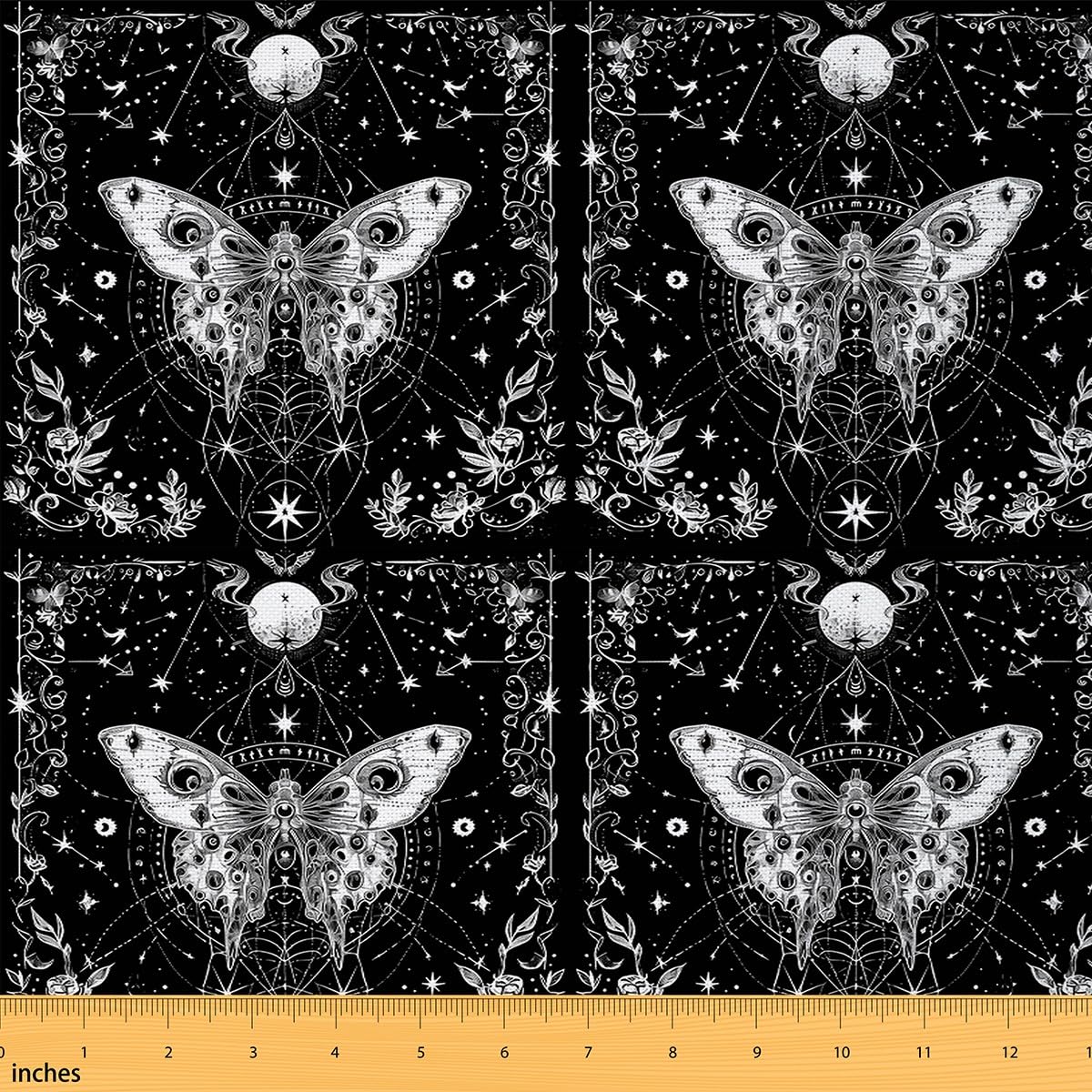 Homemissing Sun Moon Fabric by The Yard Kids Bohemian Moth Upholstery Fabric for Kids Adults Galaxy Astrology Space Waterproof Outdoor Fabric Death Moth Reupholstery Fabric 1 Yard (L92*W150cm)