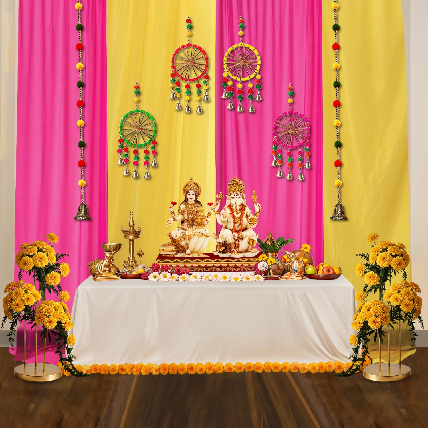 Party Propz Pink and Yellow Backdrop For Decoration with Pom Pom Hanging - 17Pcs Haldi Backdrop Decoration Set, Backdrop for Pooja Decoration, Haldi Decoration Items for Home, Festive Backdrop (Satin) (B0CKF6137V) Amazon Price History, Amazon Price Tracker