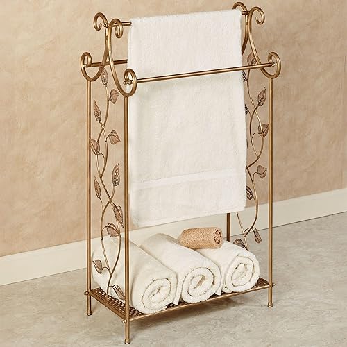 Miniatura 2 de Touch of Class Eden - Toallero de metal, acabado de bronce champán, soporte independiente para baño, piscina, almacenamiento de tres barras para